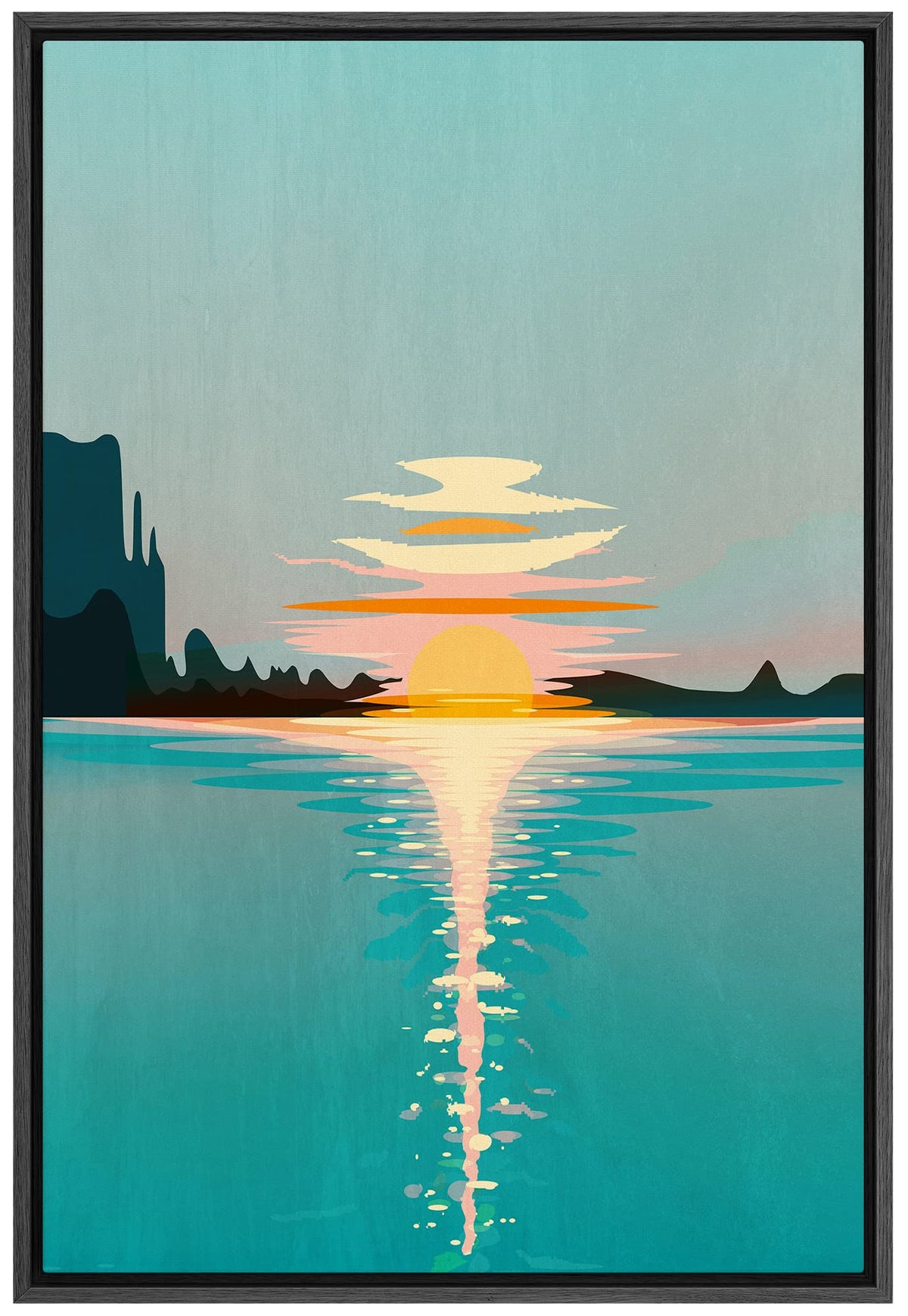 Signford Framed Canvas Print Wall Art Pastel Sky Sunset Ocean Reflection Nature Wilderness Illustrations Modern Art Decorative R
