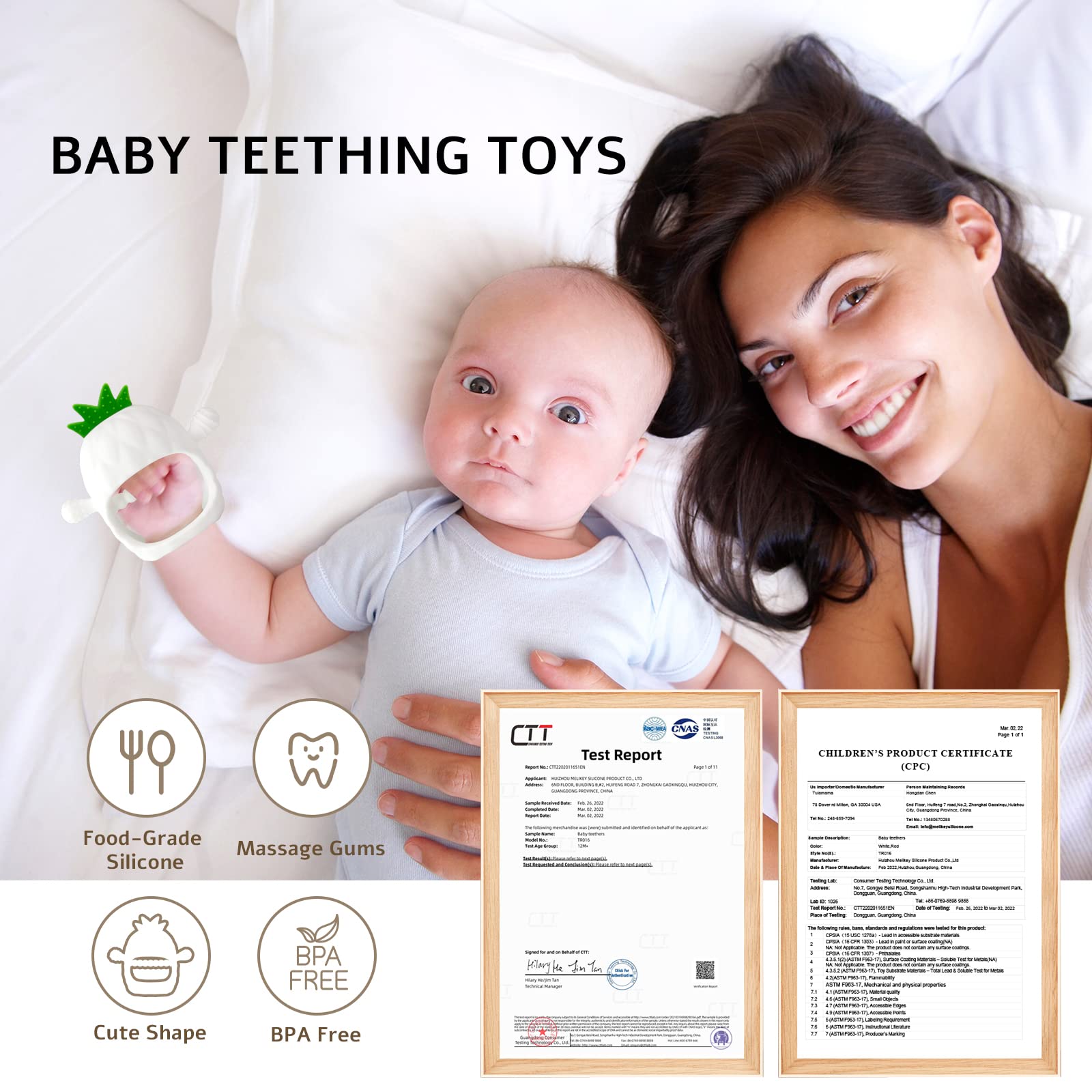 Pineapple Shape Baby Teething Toys, Never Drop Hand Wrist Teether, Papachoo Baby Chew Toys For Sucking Needs, Silicone Baby Mitt