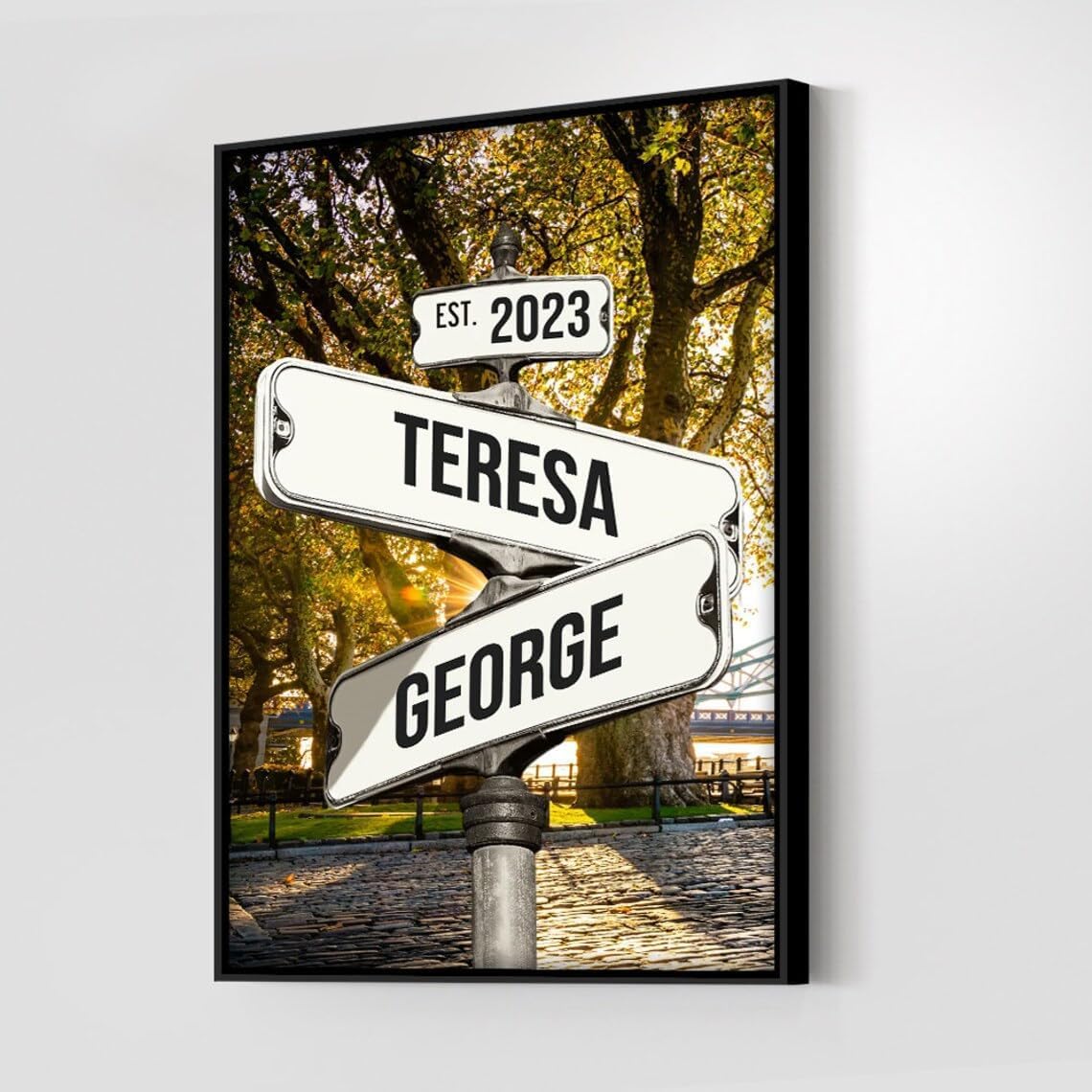 Personalized Canvas Wall Art - Lovers Crossroads Street Sign Custom Art Canvas Or Poster - Anniversary, Couple, Wedding Gift Can
