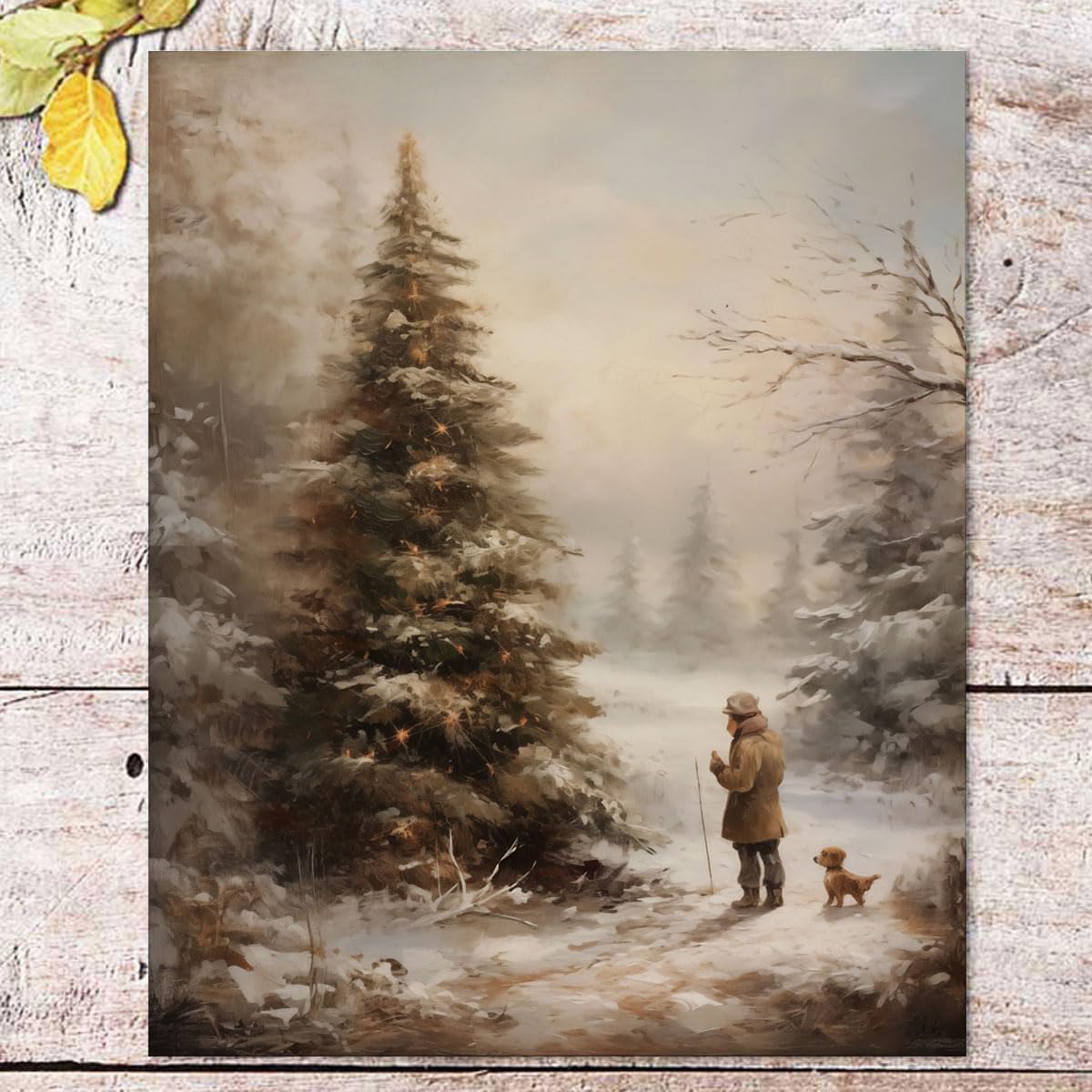 Christmas Vintage Painting Print Winter Rustic Wall Art Farmhouse Christmas Holiday Decor Print Country Christmas Wall Art