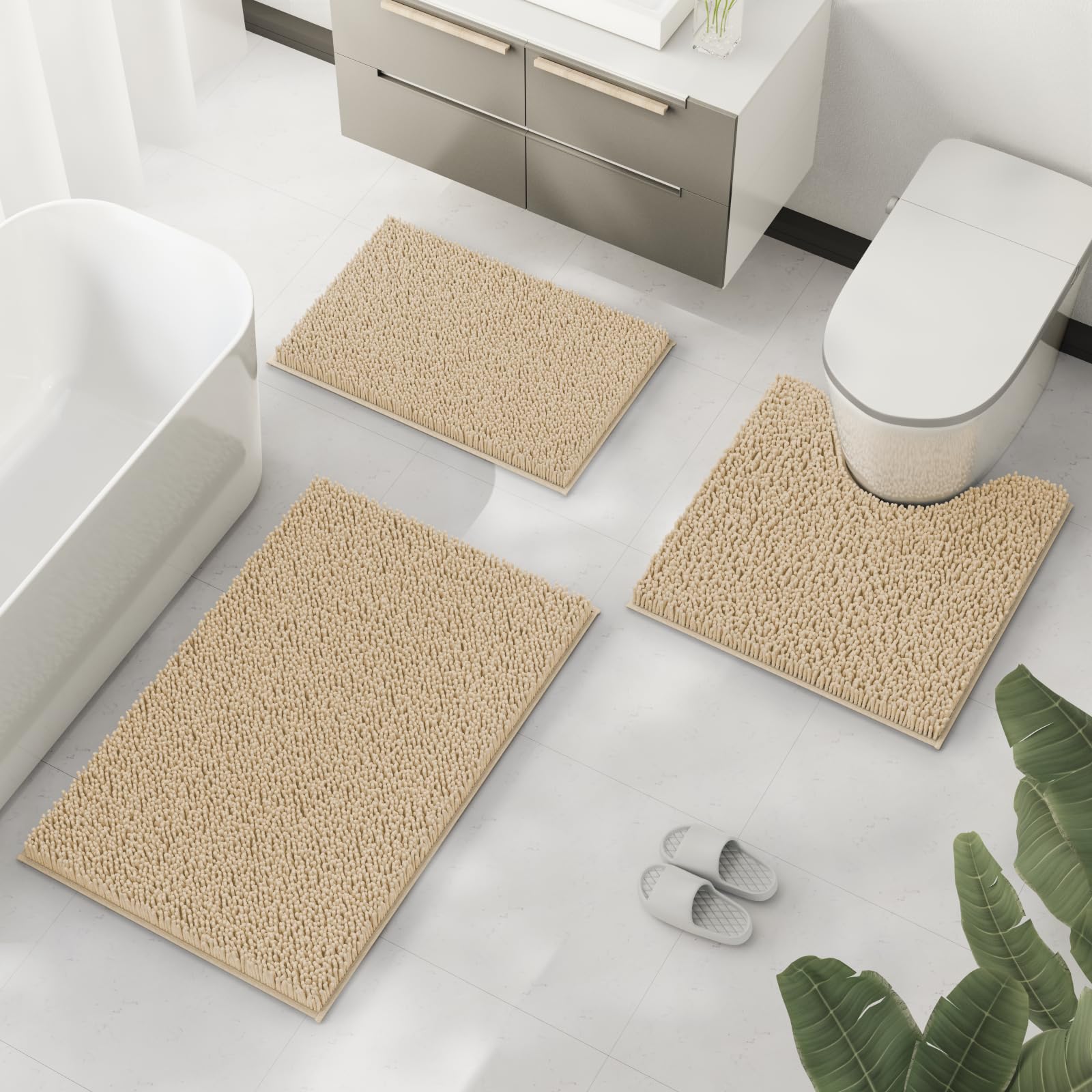 Run Helix Bath Mats For Bathroom Chenille Bathmat, Bathroom Mats Sets 3 Pieces, Ultra Soft Non-Slip Bathroom Rugs, And Absorbent