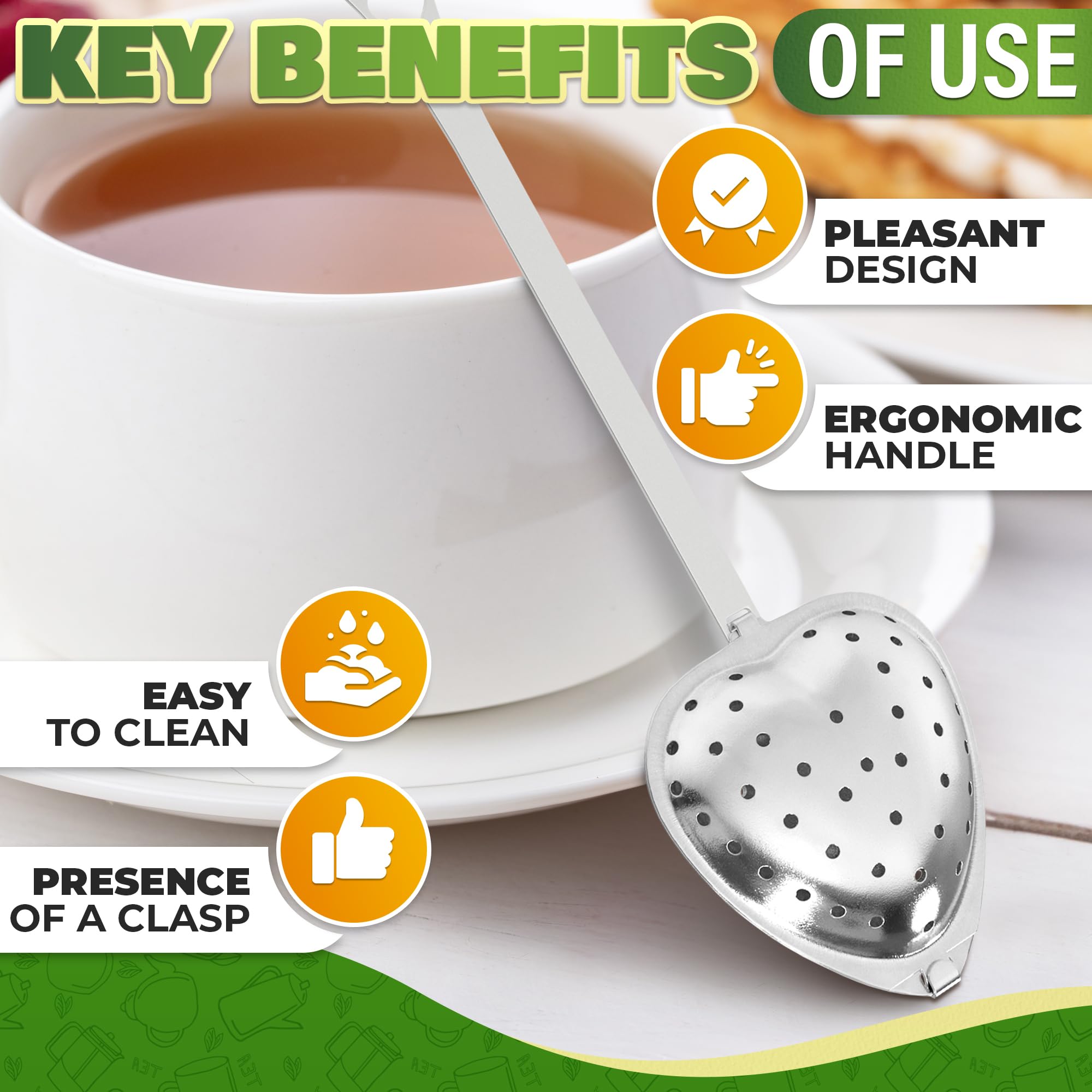 10Pcs Tea Strainers For Loose Tea Spoon - Heart Tea Steeper Tea Filter Fine Mesh Strainer Stainless Steel Tea Diffuser Tea Infus