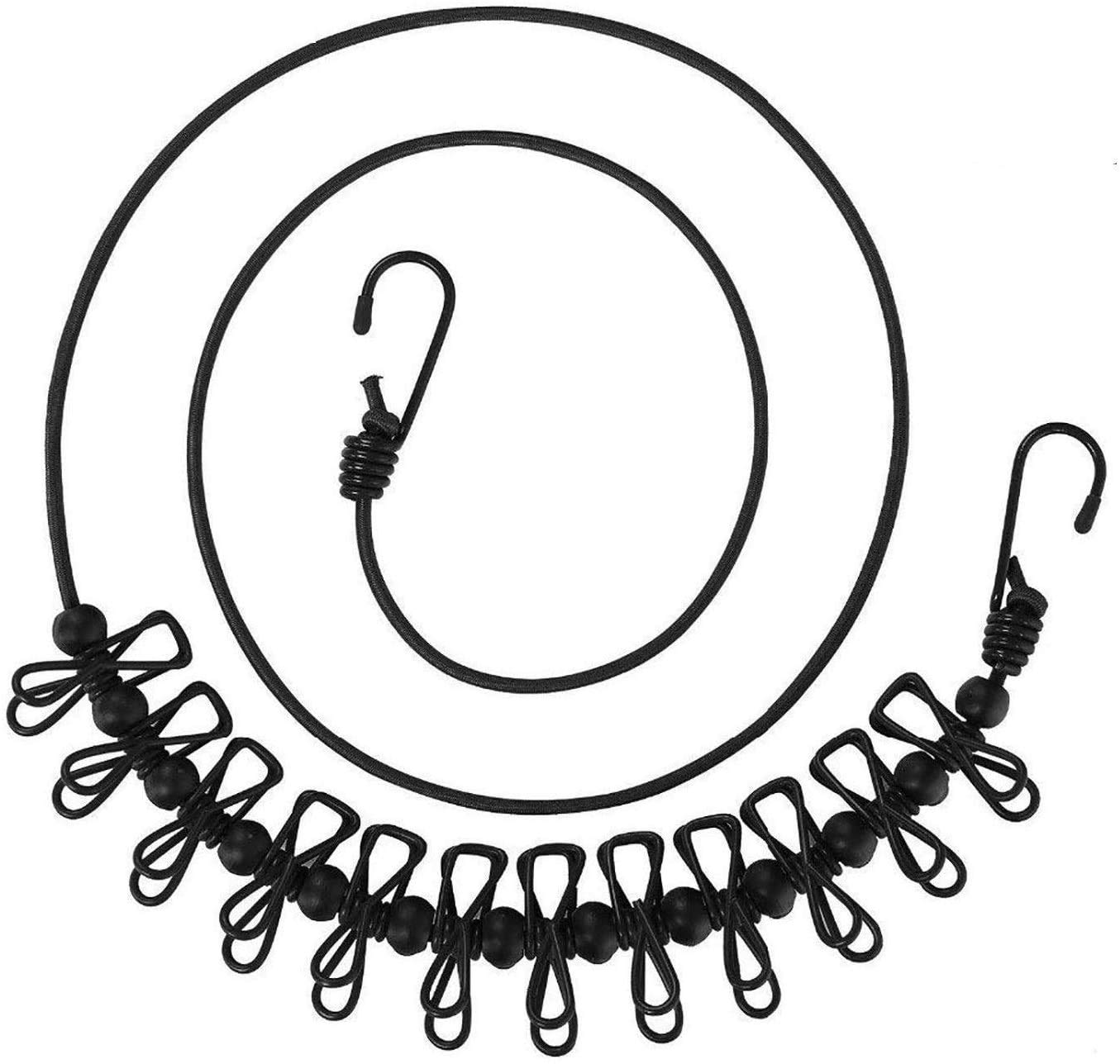 Newraturner 1 Pack Portable Clothesline With 12 Clothespins, Windproof Travel Clothesline Stretchy Retractable Elastic Laundry C