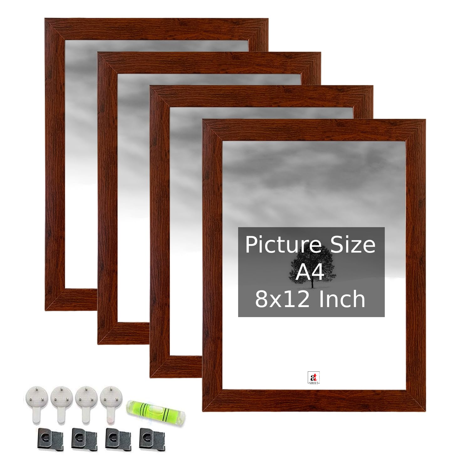 Art Street A4 Size Certificate, Document Photo Frames Set Of 4 For Home Decoration, Living Room, Office Decoration (Brown, Size:
