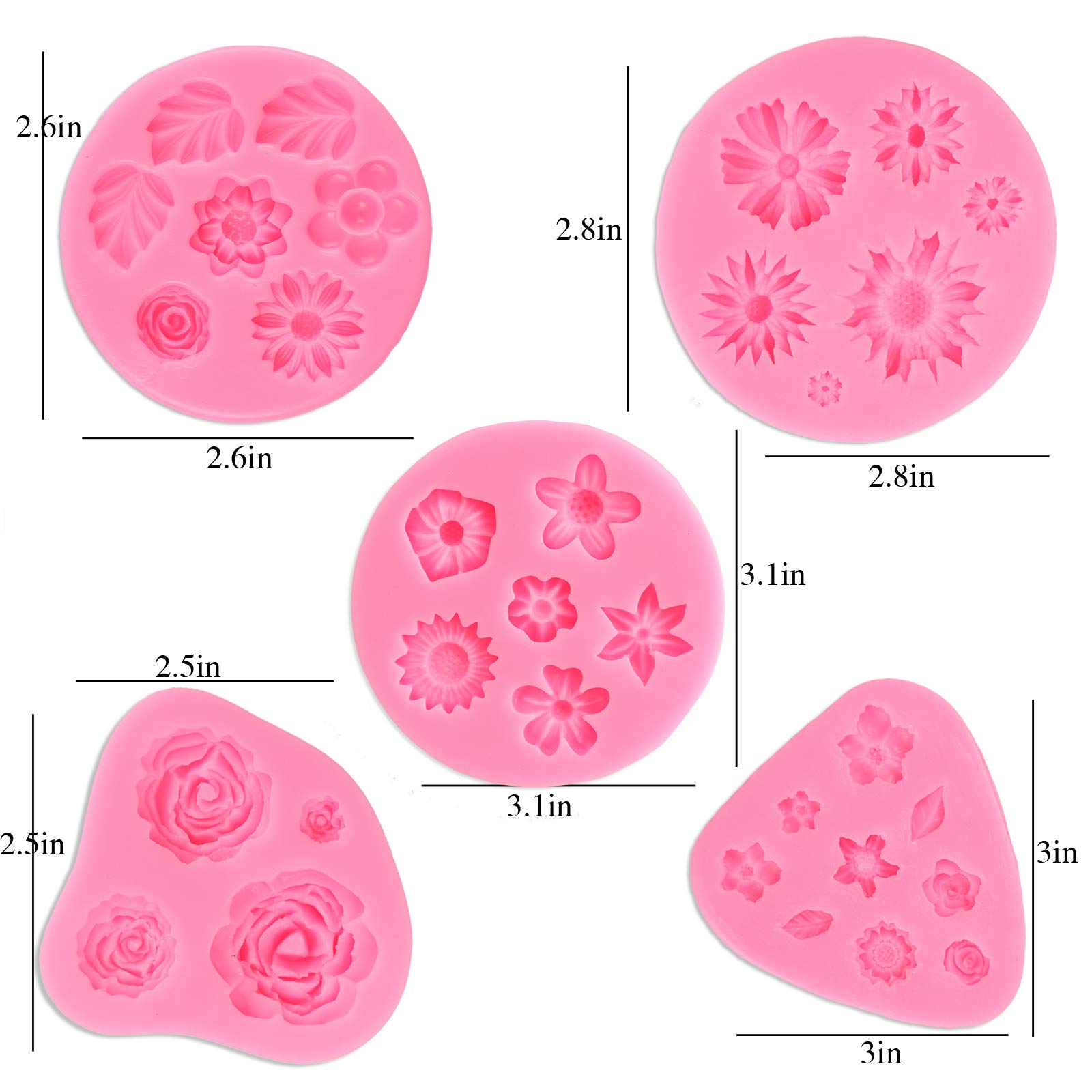 Gelifatle Flower Fondant Cake Molds, Daisy, Rose, Chrysanthemum And Small Flower Candy Silicone Molds For Chocolate Fondant Poly