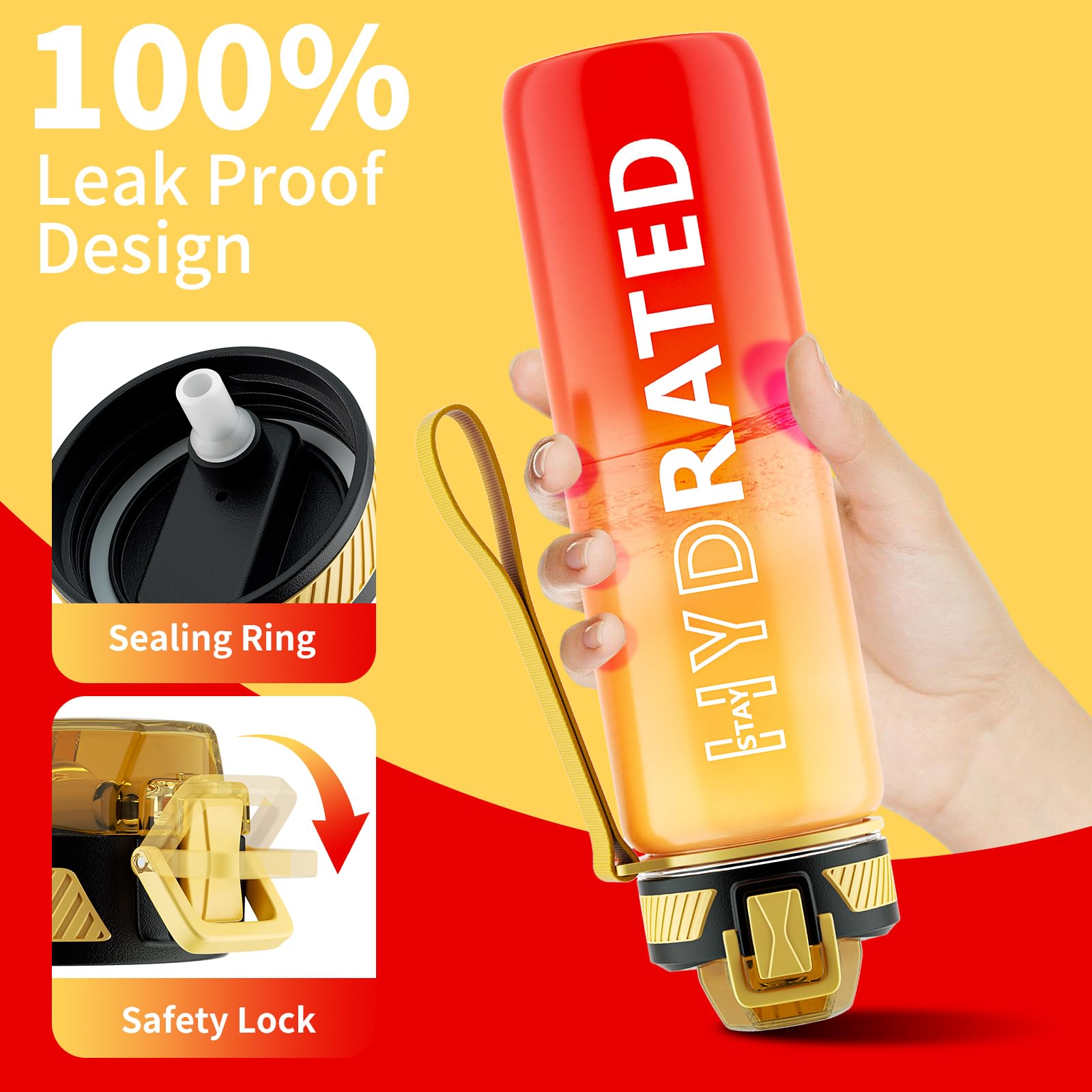 QLUR Water Bottle with Straw  32 oz Motivational Water Bottles with Time Marker to Drink  Tritan BPA Free  1L Sports Water Bottle with Carry Strap LeakProof for Women Men Gym Fitness Outdoor (1 Pack)