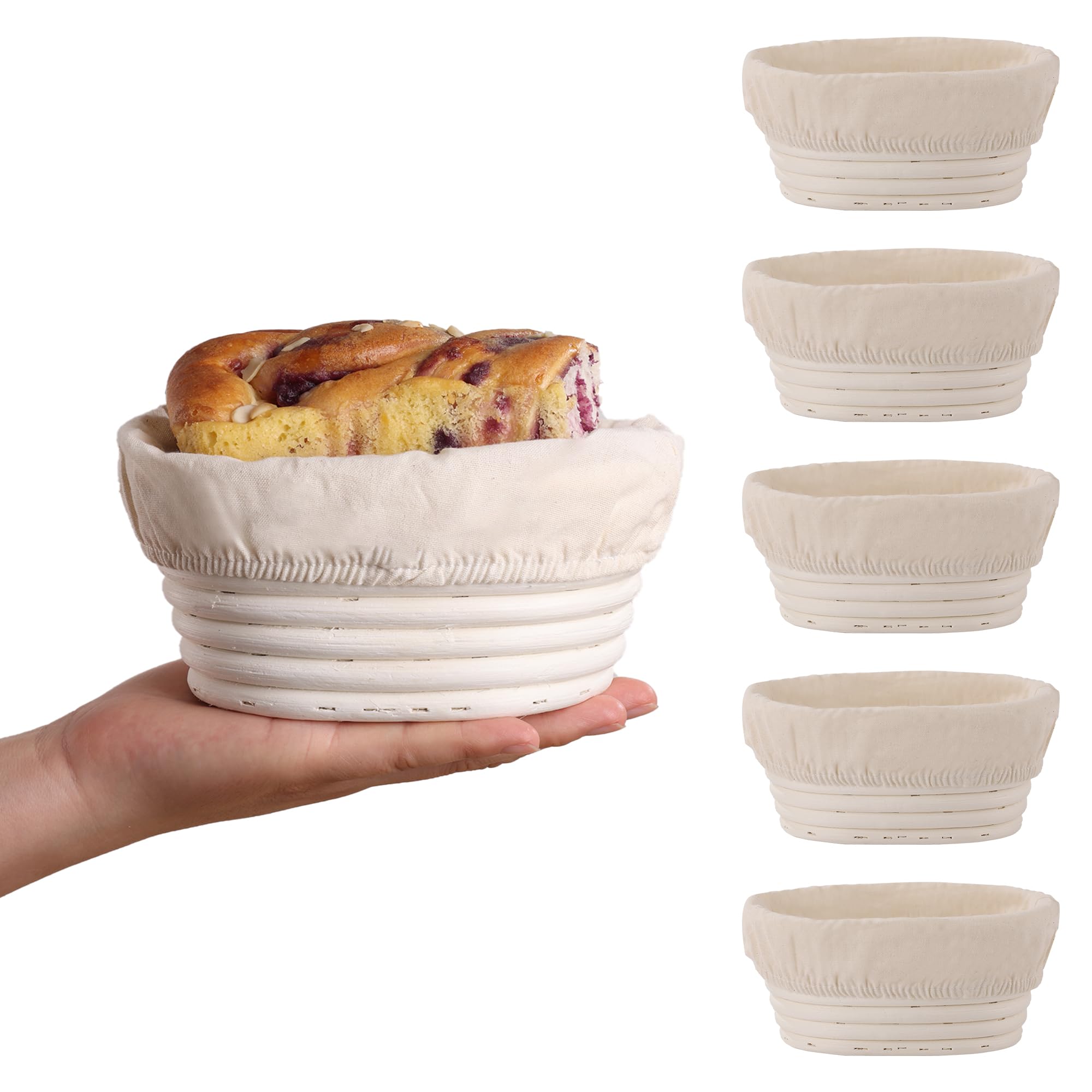 KONGDY 6Pcs Banneton Bread Proofing Basket, (6.7x4.7x3in) Mini Oval Sourdough Bread Basket with Liner Professional & Home Bread 