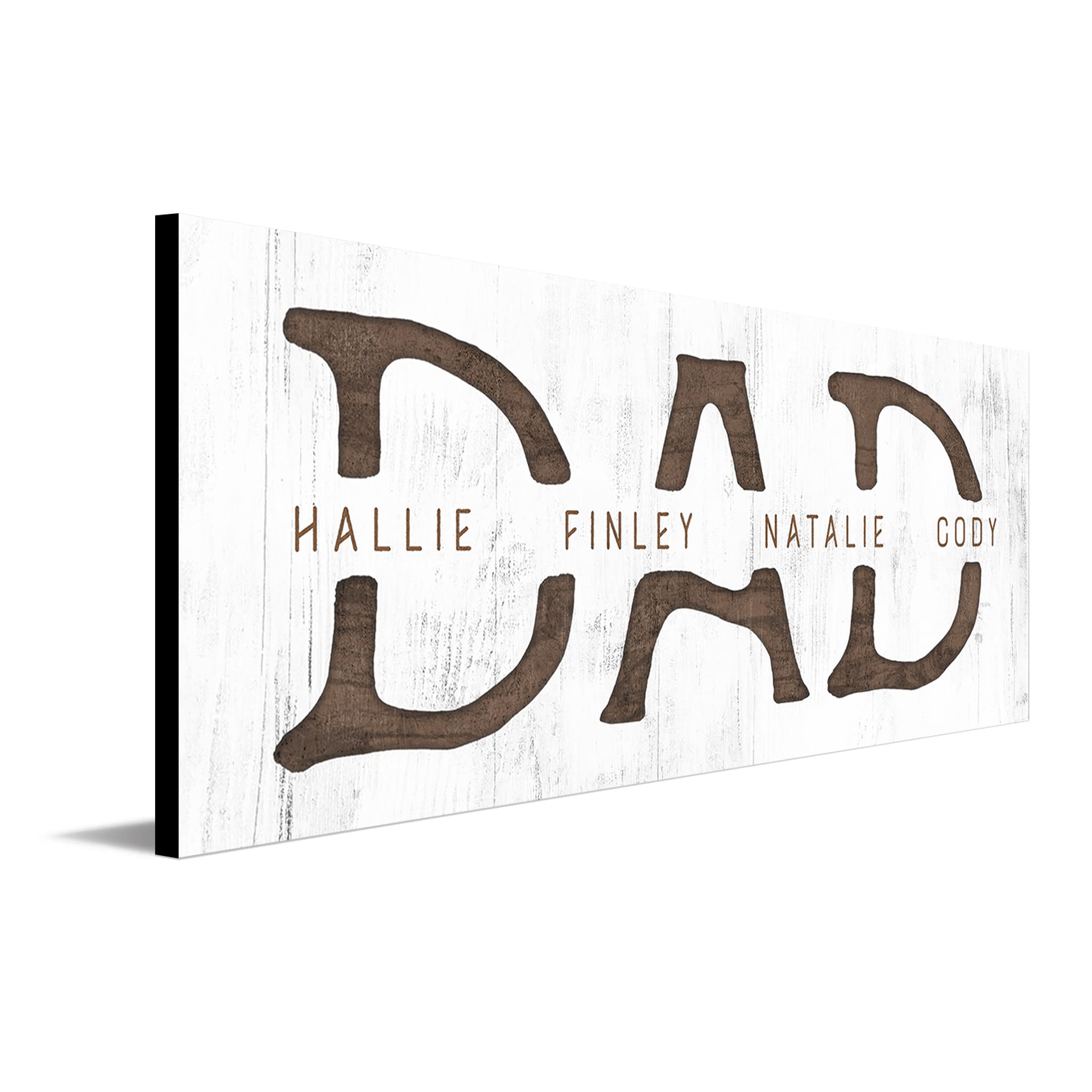 Dad & Children - Personalized Father'S Day Sign (9.5''X26'' Block Mount - Whitewash Wood)