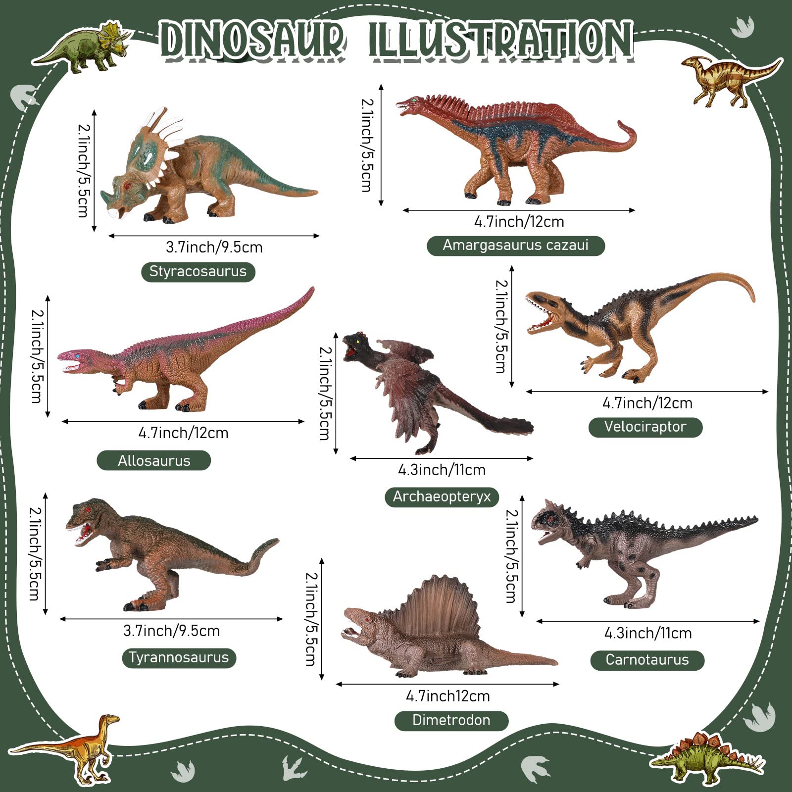 Batiyeer 8 Pcs Dinosaur Ornaments for Christmas Tree Hanging Xmas Ornaments Dinosaur Themed Birthday Party