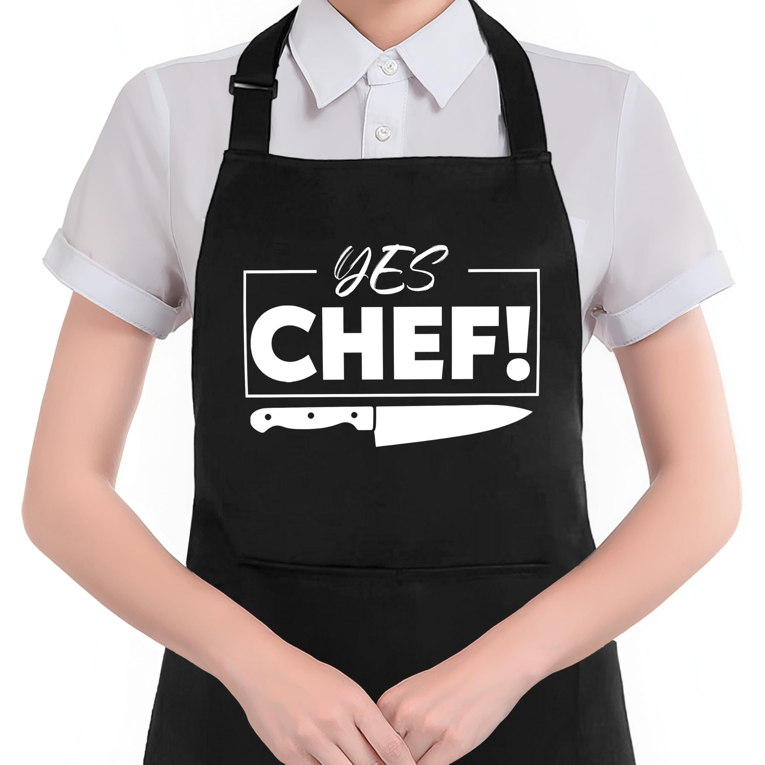 Hugane Yes Chef Apron With Pockets, Funny Chef Cook Gifts For Men Women, Cooking Lover Gifts Waterproof Adjustable Cooking Apron