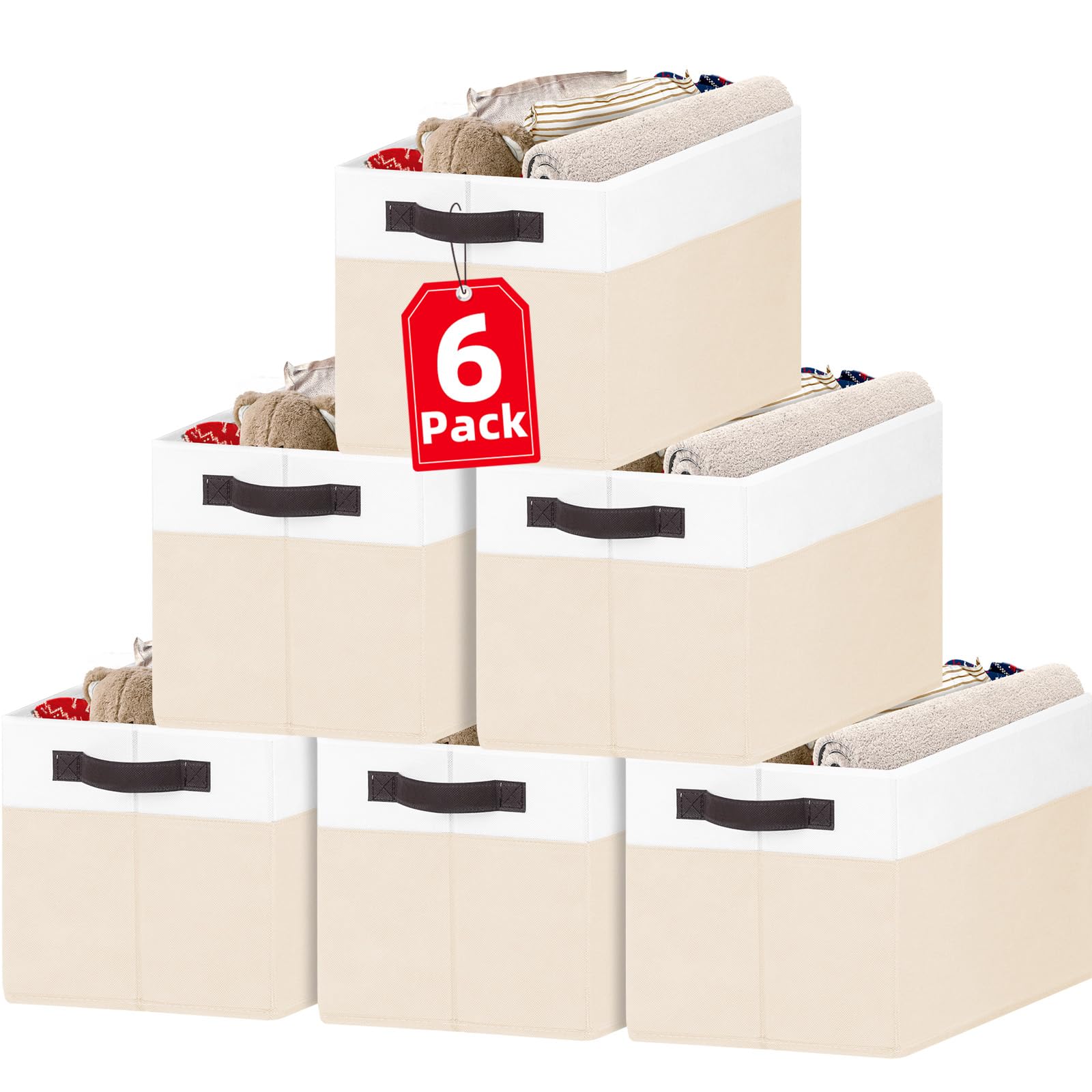 6 Pack Large Toy Box Chest, Collapsible Sturdy Toy Storage Organizer Bins Baskets For Kids, Boys, Girls, Nursery, Playroom, Shel