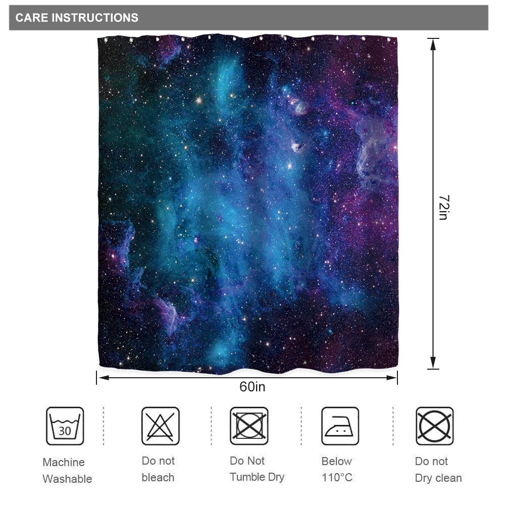 Riyidecor Galaxy Boys Outer Space Shower Curtain For Bathroom Decor 60Wx72H Starry Kids Trippy Nebula Universe Planet Magical Fa