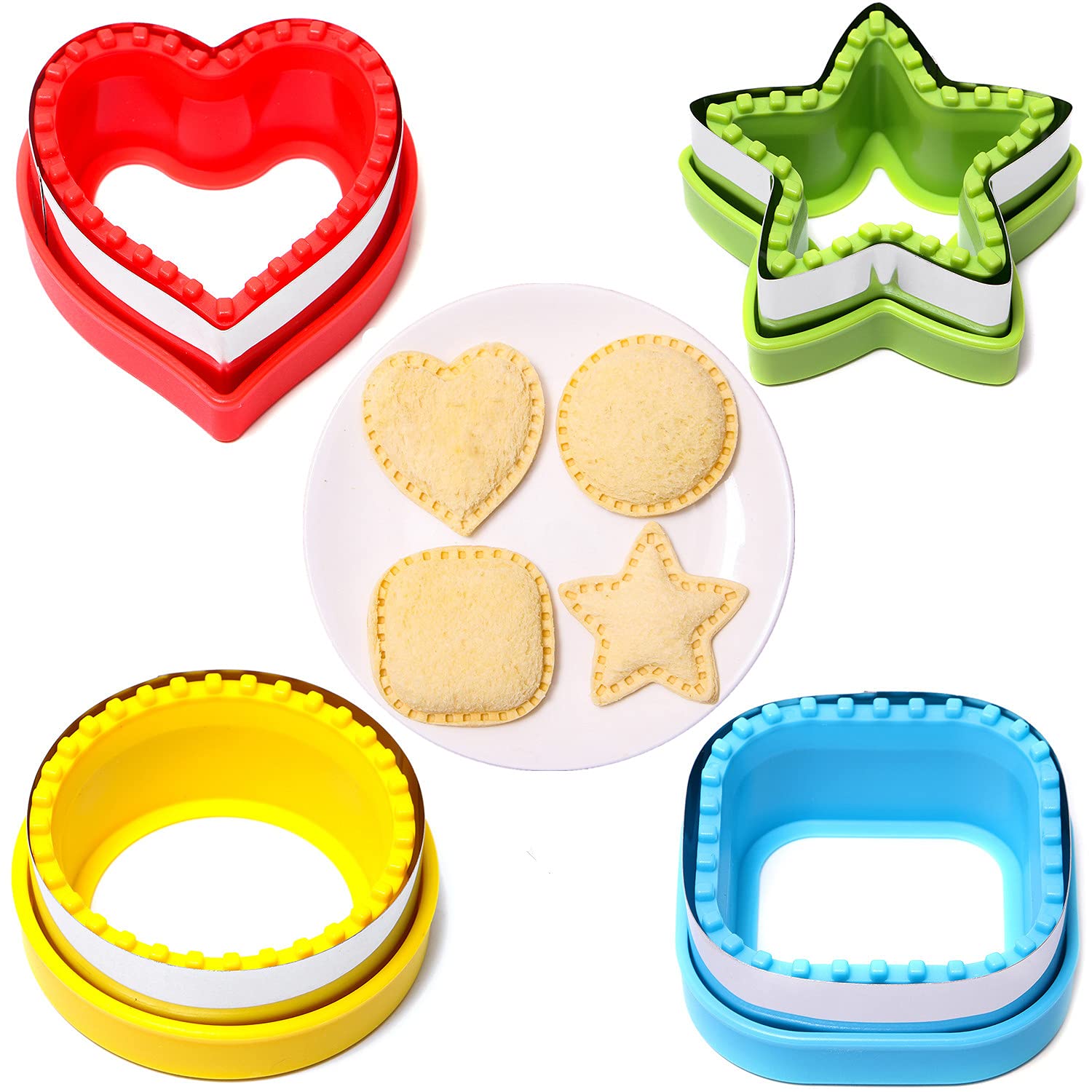 Bakingworld Sandwich Cutter And Sealer,Set Of 4 Bread Sandwich Decruster Pancake Maker Diy Cookie Cutters For Kids Bento Box,Rou