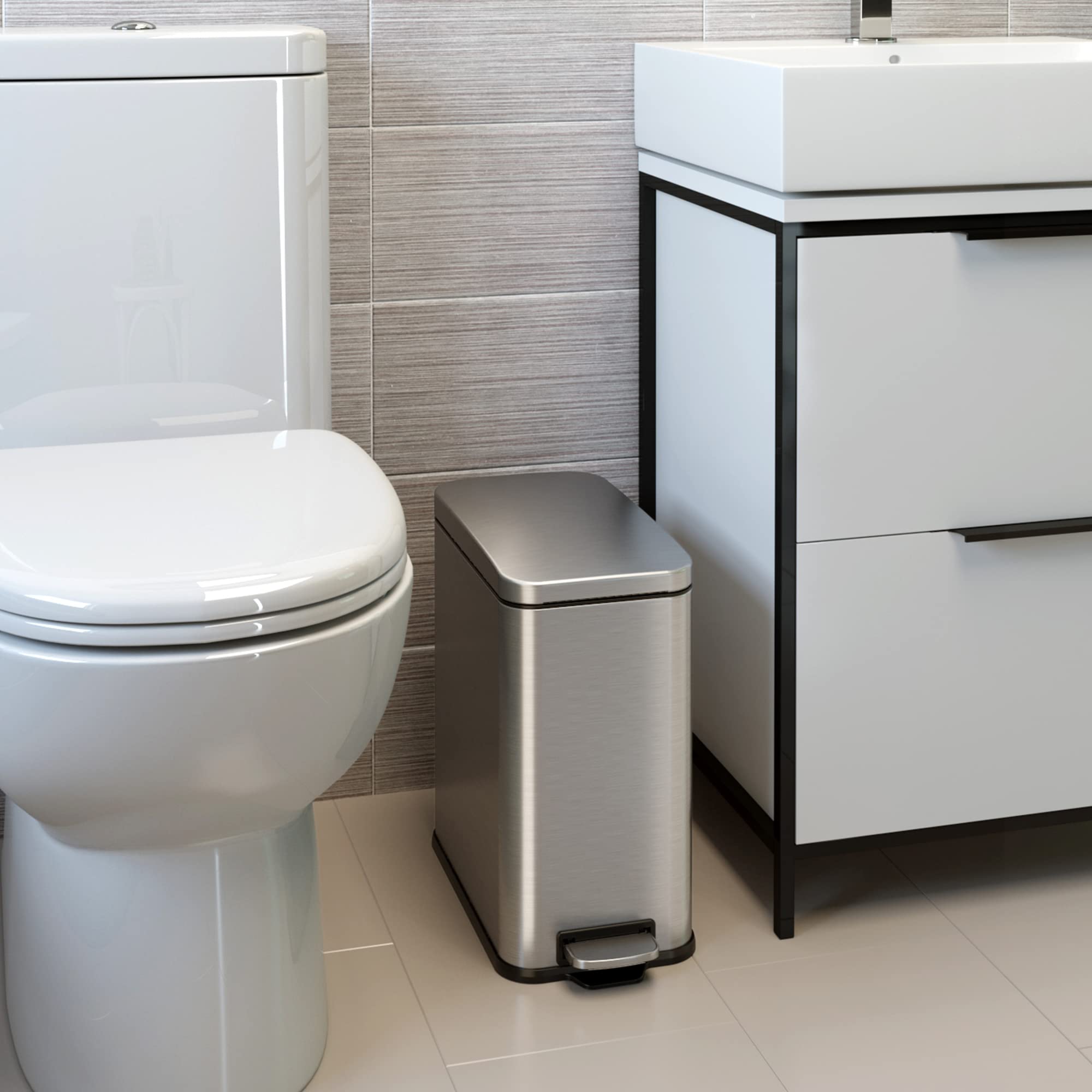 Itouchless Softstep 3 Gallon Small Bathroom Slim Step Trash Can With Odor Control System & Removable Inner Bucket, Fingerprint-P