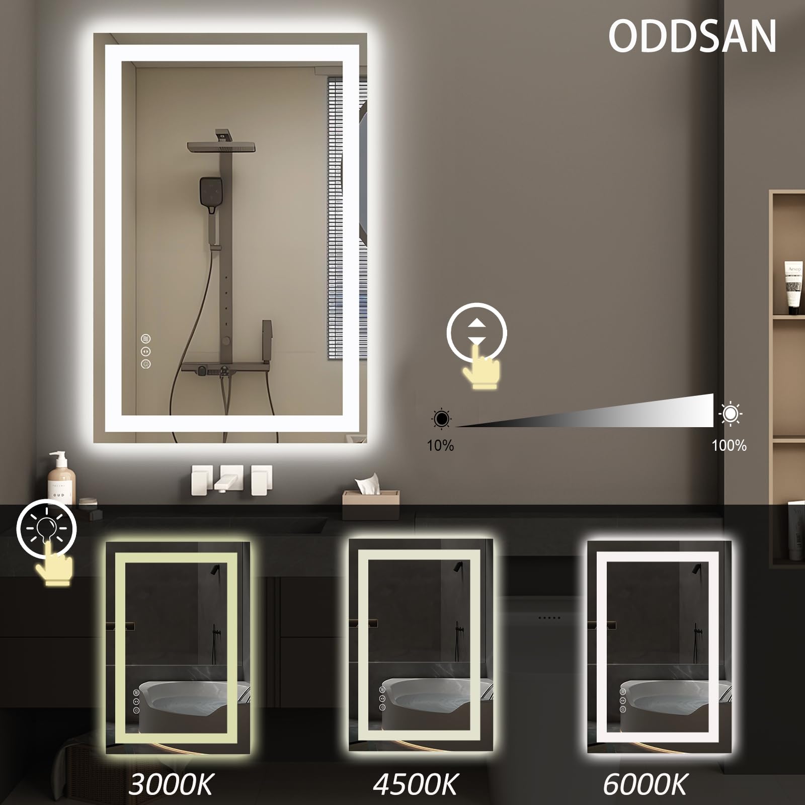 ODDSAN LED Bathroom Mirror for Wall 72x 40  Large Lighted Vanity Mirror with Lights  Dimmable  Anti-Fog  Shatter-Proof  ETL Listed (Front + Backlit)