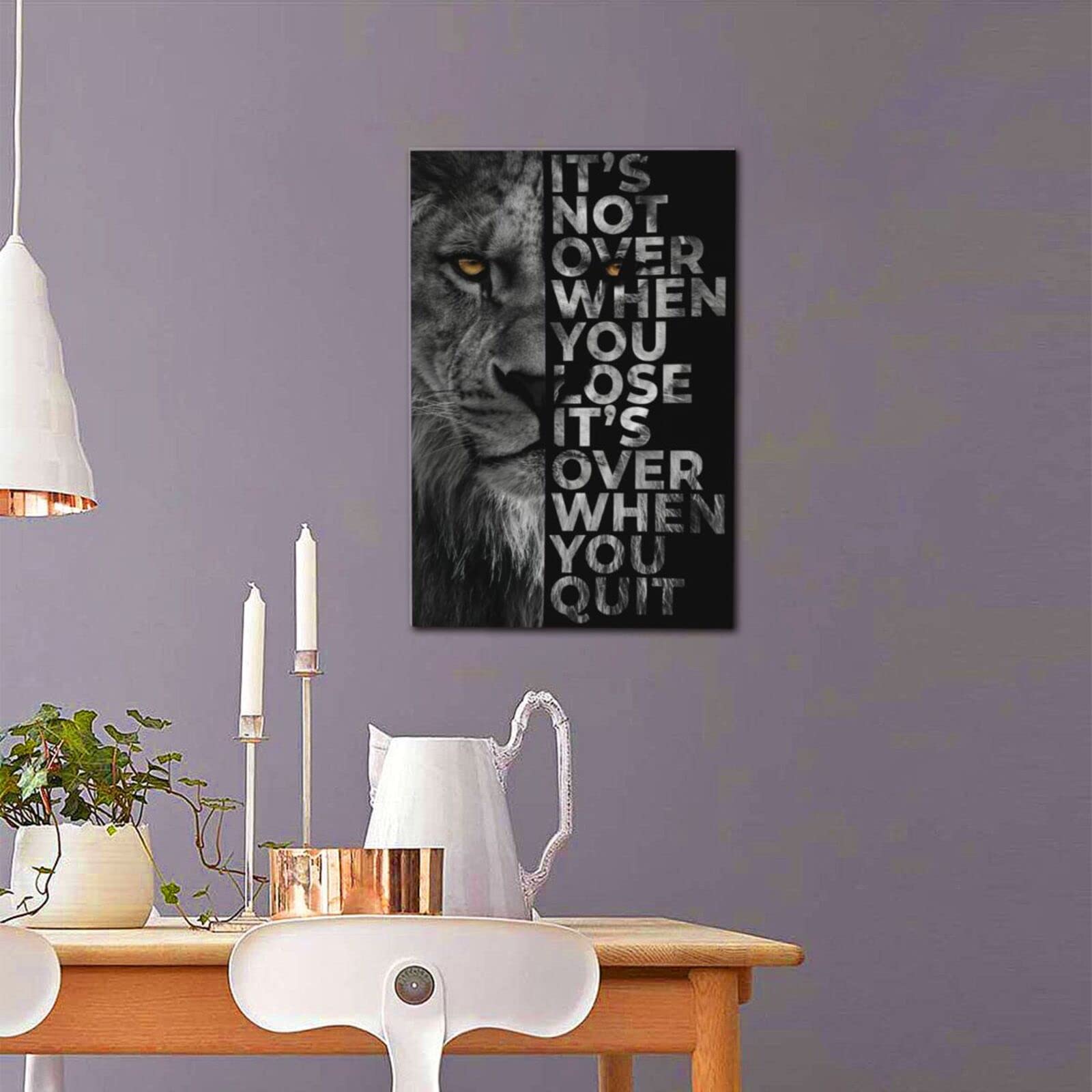 Black And White Lion Head Portrait Wall Art Inspirational Canvas Wall Art Posters Positive Quote Its Not Over When You Lose Its
