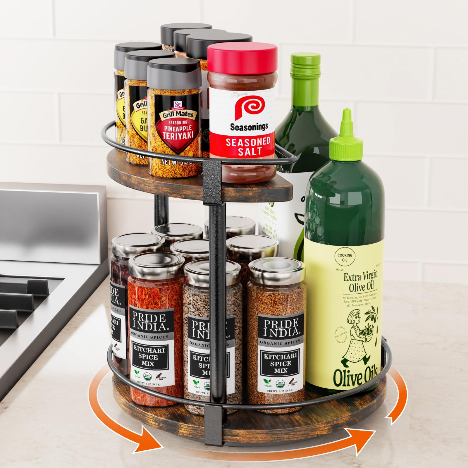 iSPECLE Lazy Susan Spice Rack  2 Tier 10.2 Lazy Susan Turntable for Spice