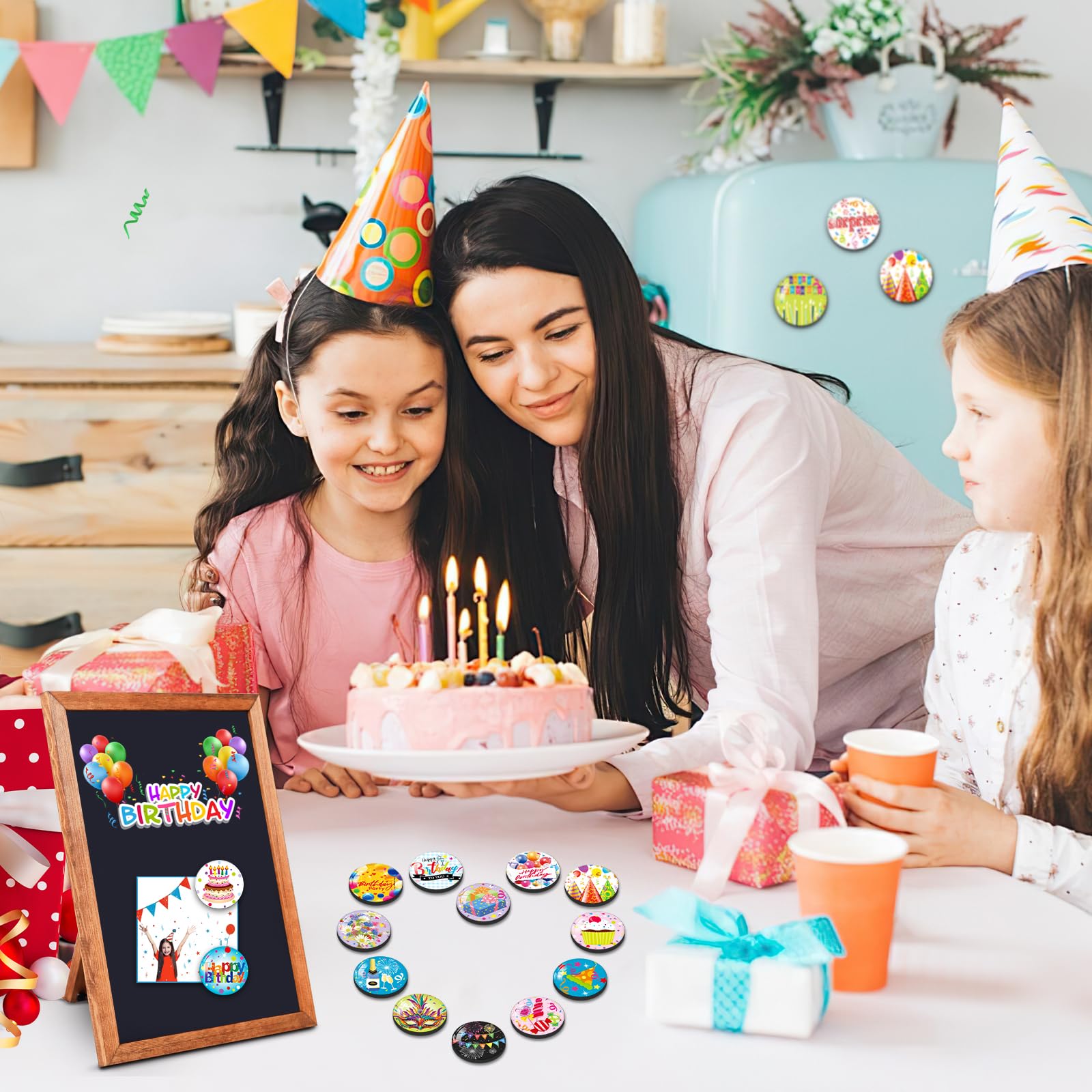 MORCART 16PCS Cute Birthday Magnets Decoration for Fridge Refrigerator Locker Whiteboard Decorative Magnetic Board Cabinets Clas