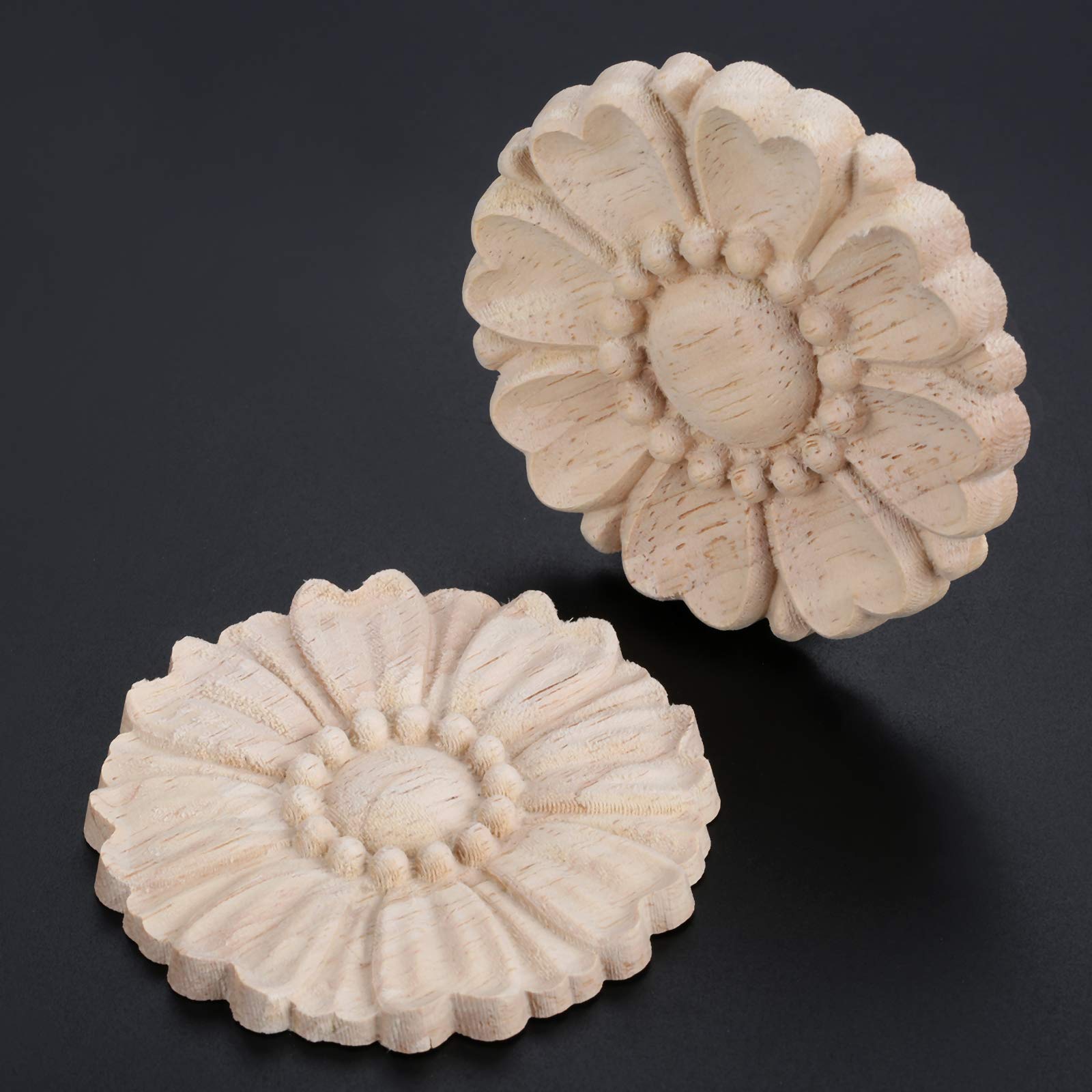 MUXSAM 5-Pack Unpainted Round Wood Carved Applique Onlay Decals for Cupboard Dresser Bed Furniture Crafts Decor(8cm/3.15'')