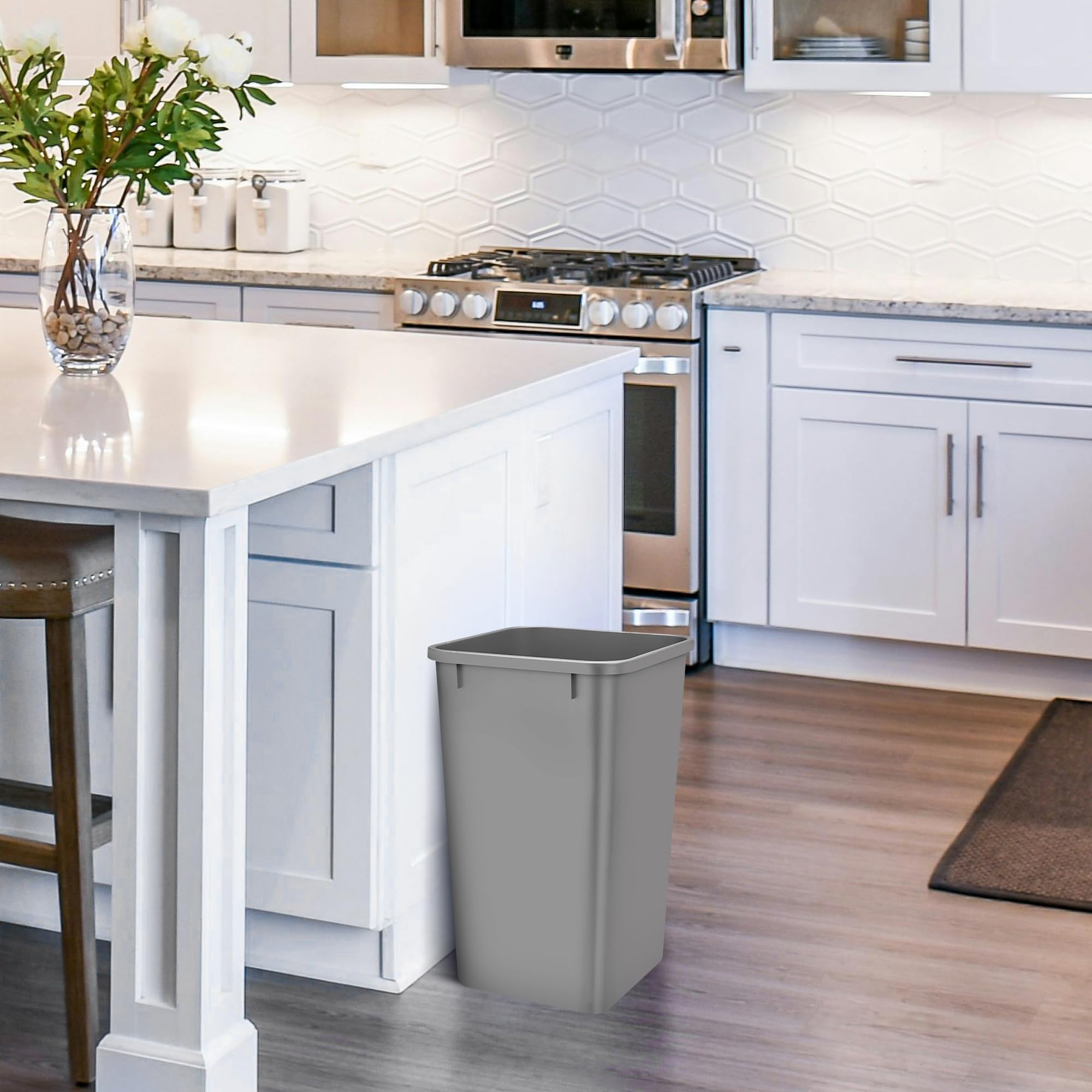 Rev-A-Shelf Polymer Replacement 27 Quart Trash Bin Recycle Waste Garbage Container For Kitchen Cabinet Pullouts, Metallic Silver