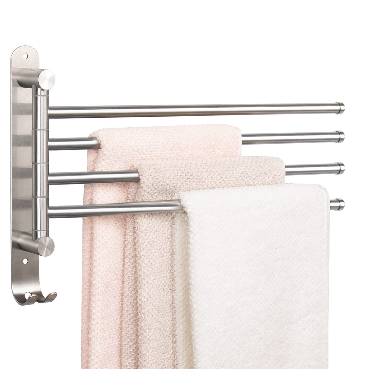 Nearmoon Swivel Towel Rack, Thicken Sus304 Stainless Steel 4-Arm Towel Bar, Space Saving Wall Mounted Towel Holder With Hook, Ru