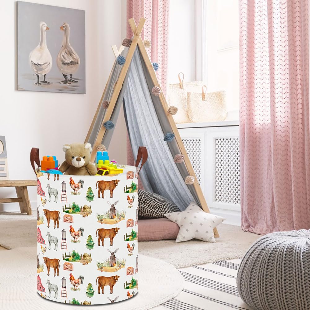 Hkec 19.7 Laundry Basket,Kids Dirty Clothes Hamper,Waterproof Toys Storage Bin,Room Decor,Gift Baskets,Nursery Hamper(Farm)
