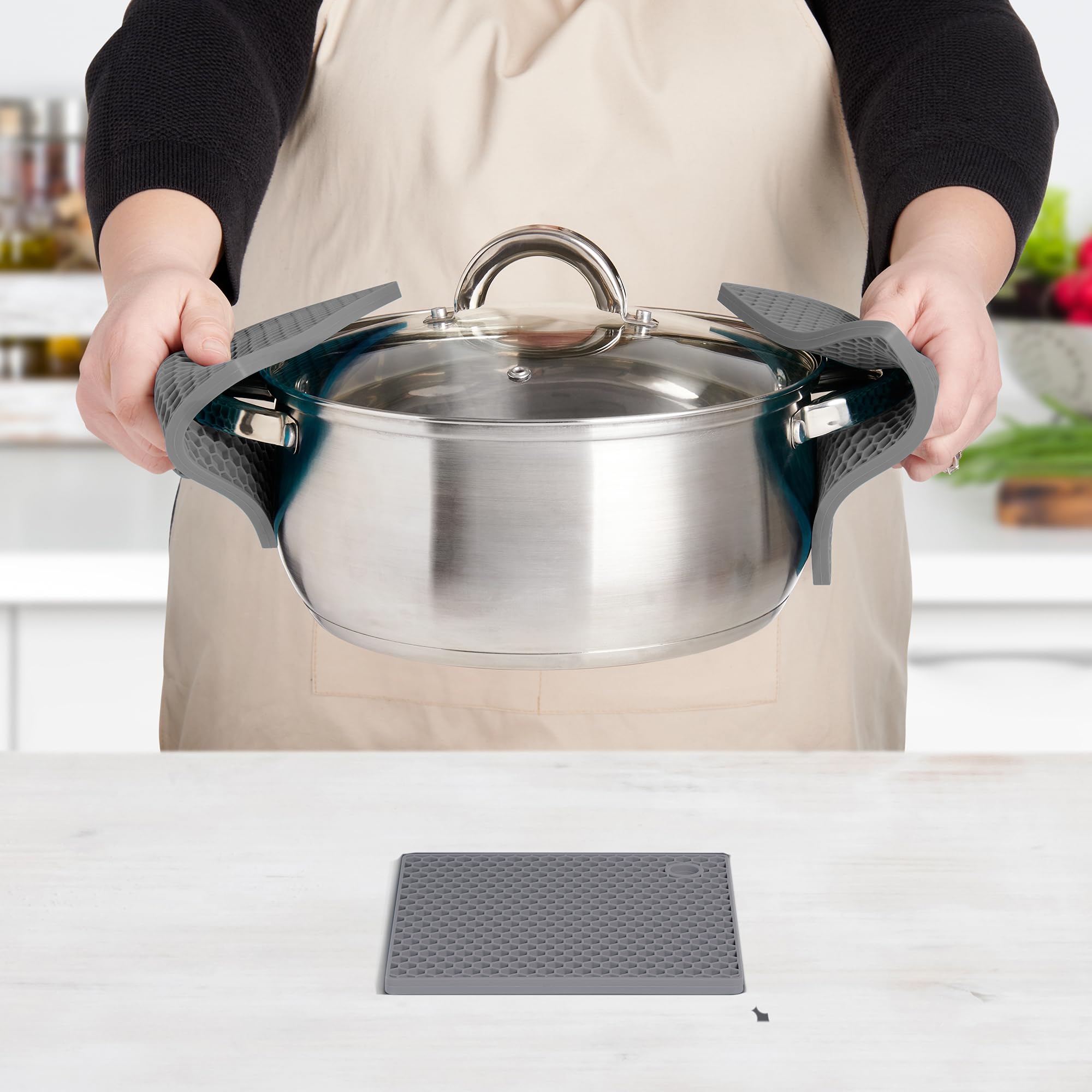 Mrs. Andersons Baking Silicone Honeycomb Trivet, Non-Stick, Non-Scratch, Non-Skid, Heat Safe, Blueberry Blue