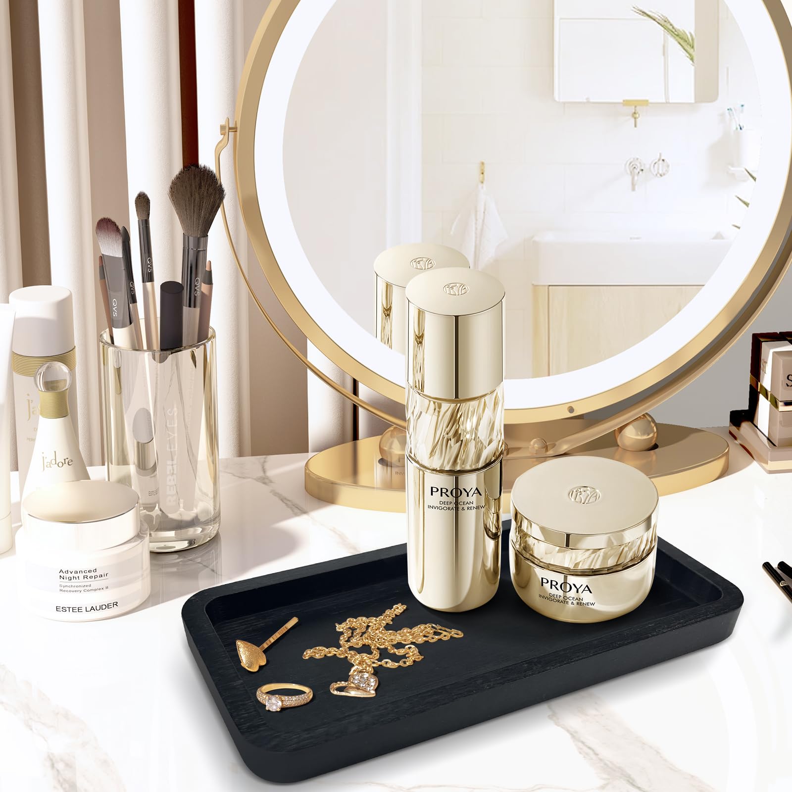 Bayting Bamboo Vanity Tray, Bathroom Tray For Counter, Bamboo Tray For Bathroom, Toilet Tank Tray, Perfume Tray 11.8L X 5.9W X 0