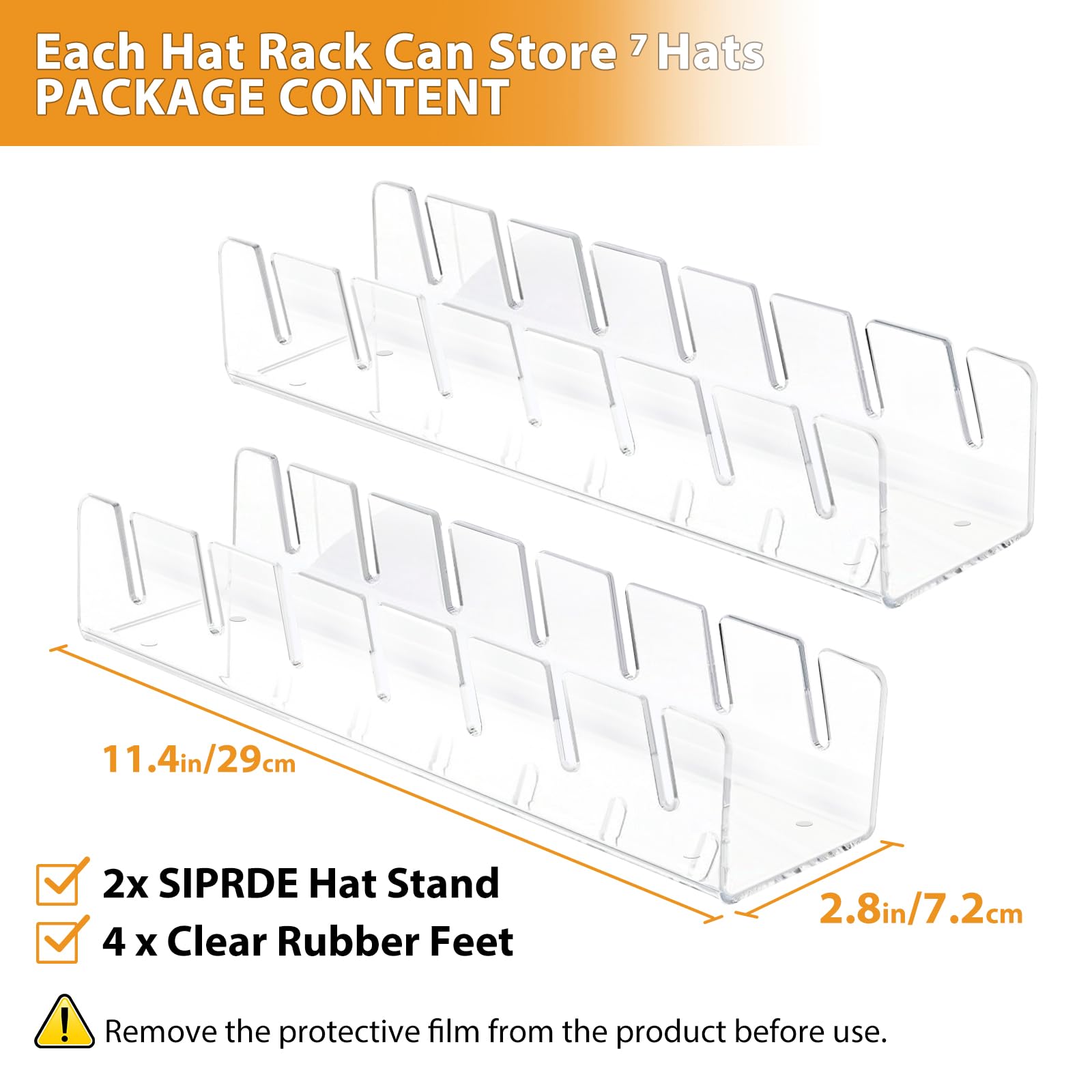 2Pcs Hat Stand For Baseball Caps, No Install Acrylic Hat Organizer For 14 Baseball Caps, Hat Racks For Baseball Caps Display Hat