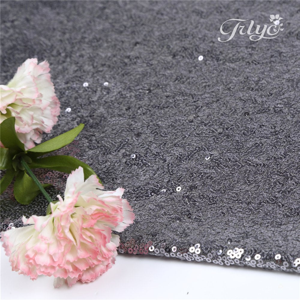 Trlyc Sequin Table Runner - 12X108 Inch Grey Table Runner Glitter Sequin Table Runner For Party Graduation Christmas Holiday Hom