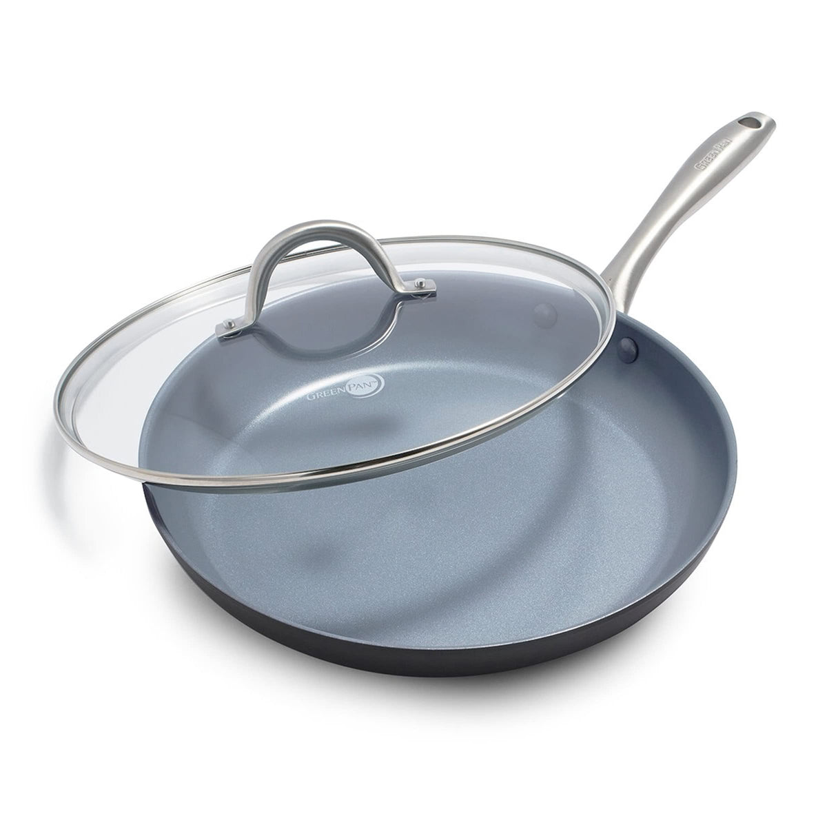 Greenpan Lima Hard Anodized Healthy Ceramic Nonstick 12'' Frying Pan Skillet With Lid, Pfas-Free, Oven Safe, Gray