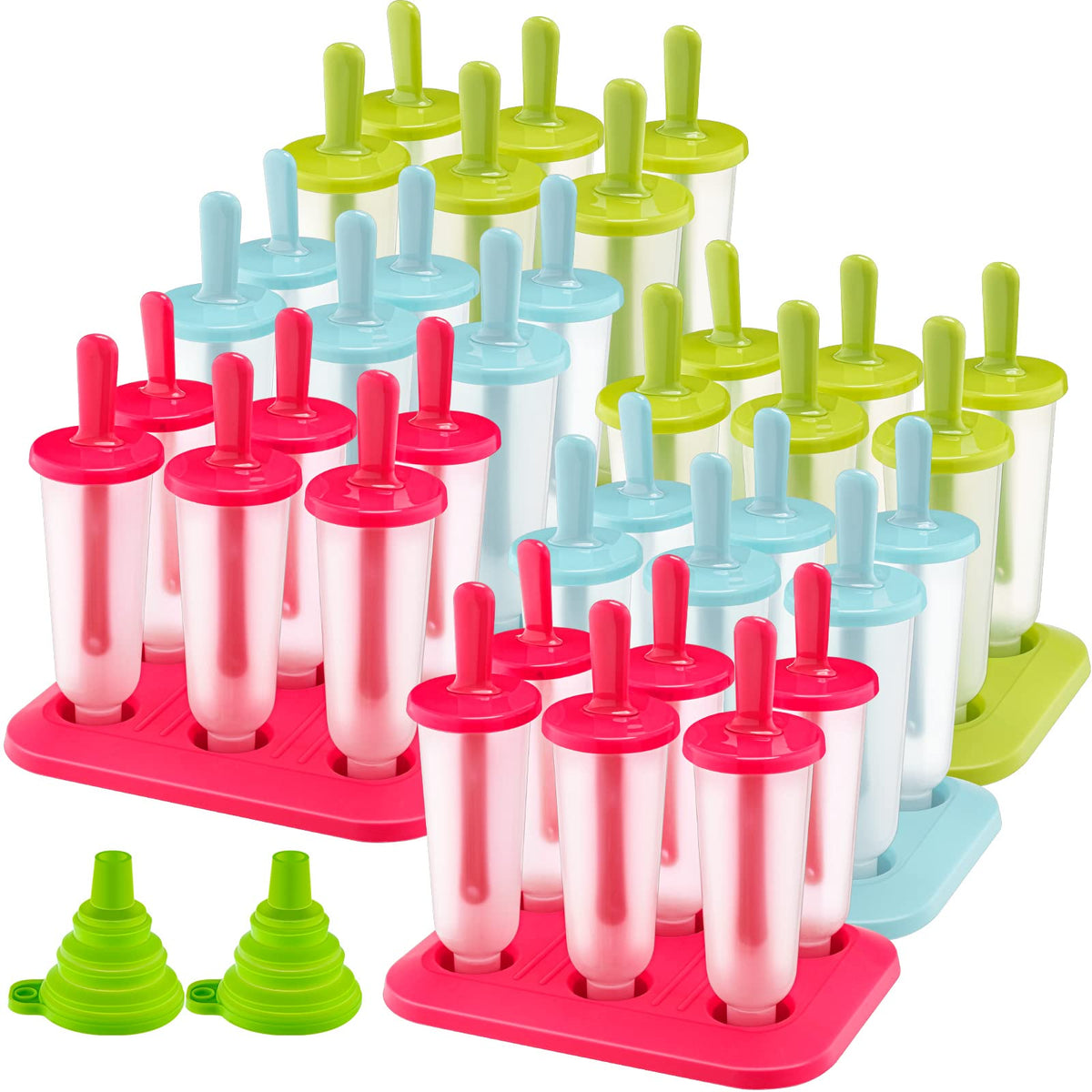 Bokon 6 Sets 36 Pcs Ice Cream Mold, Bpa Free Kids Food Grade Reusable Plastic Ice Cream Tray Holder With Sticks, Easy Release Ic