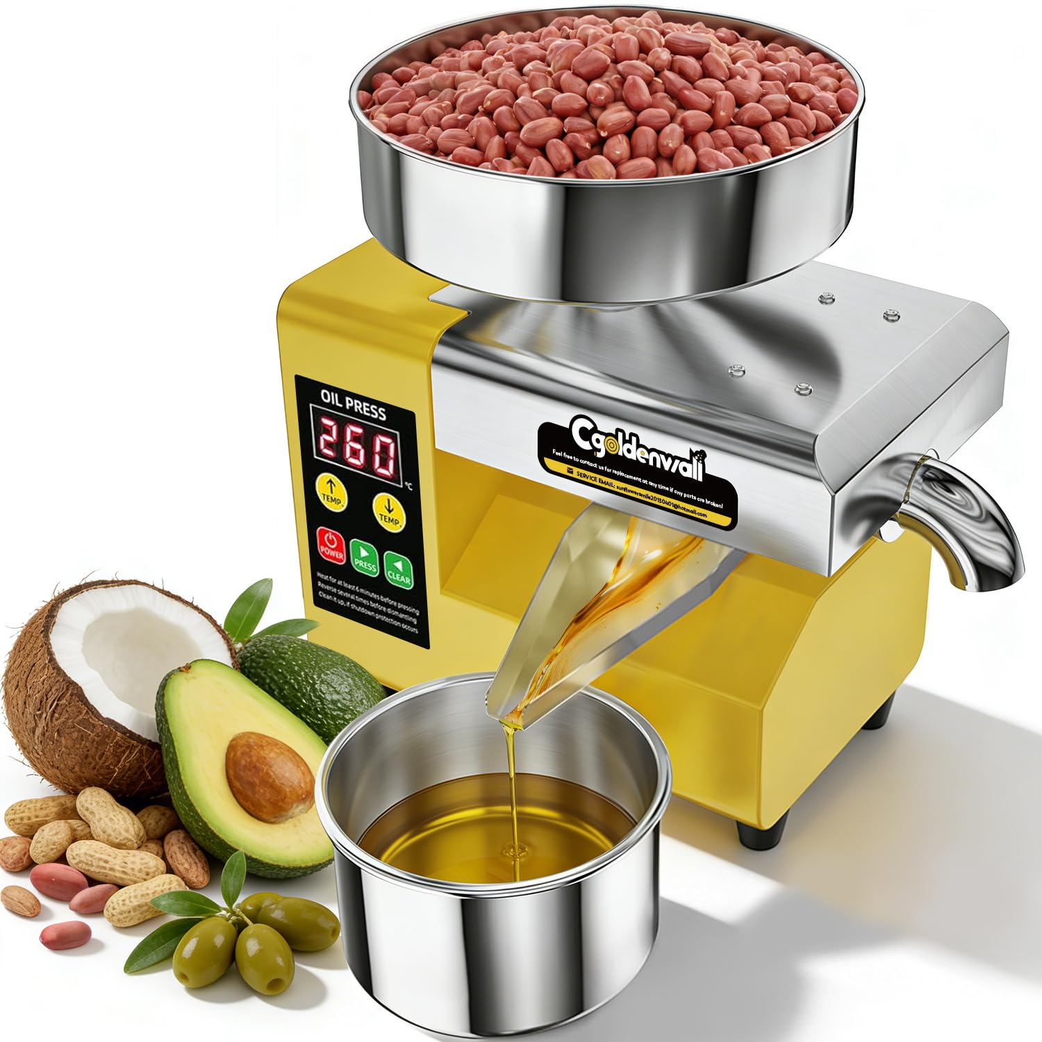 CGOLDENWALL Oil Press Machine, Automatic Cold/Hot Oil Pressing, Electric Oil Extractor for Olive/Castor/Coconut, Compact SS Oil 