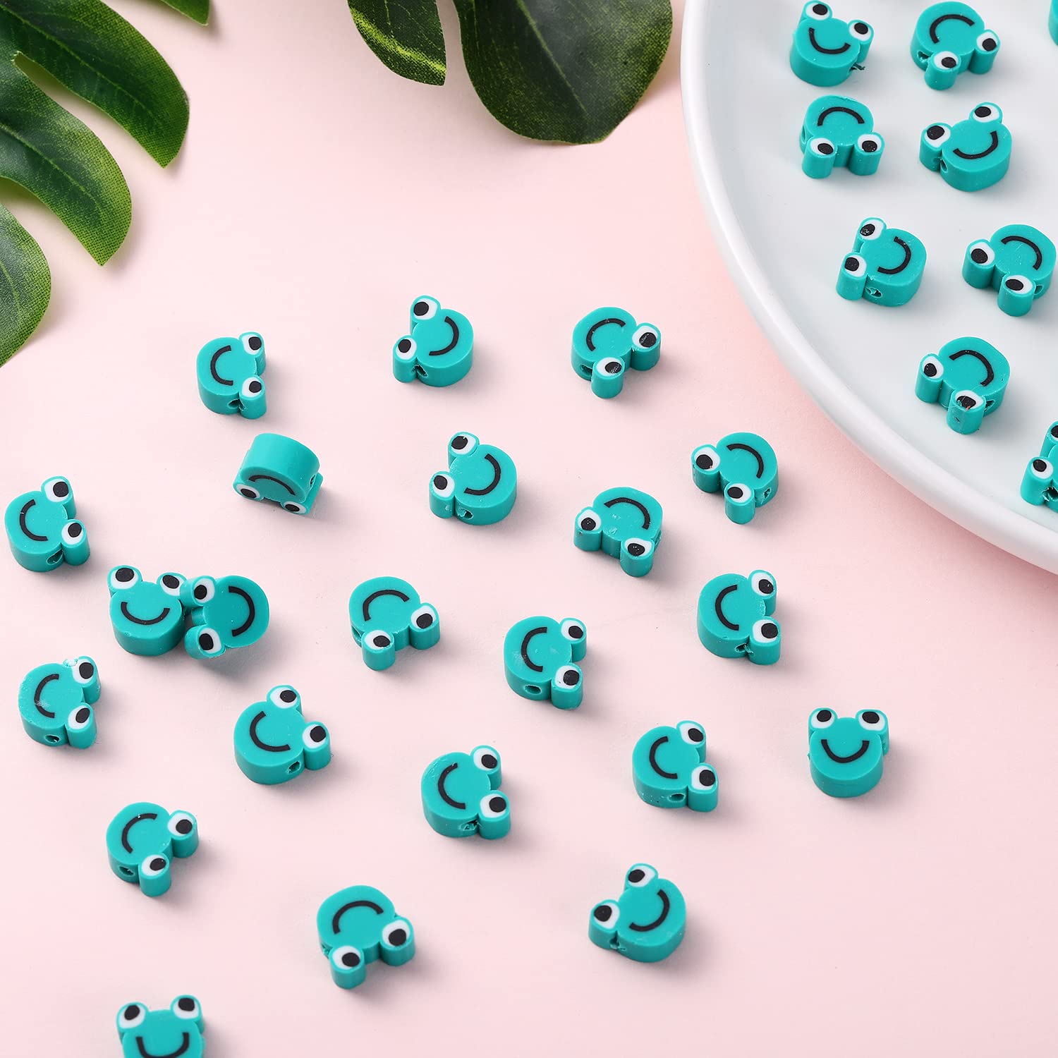 100Pcs Frog Polymer Clay Spacer Beads For Women Girls Jewelry Making Diy Bracelet Necklace Hair Clip Accessories (Frog)