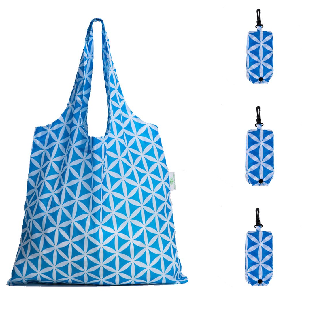 Holyluck Set Of 3 Reusable Grocery Bags,Heavy Duty Foldable Shopping Bag-Sky Blue