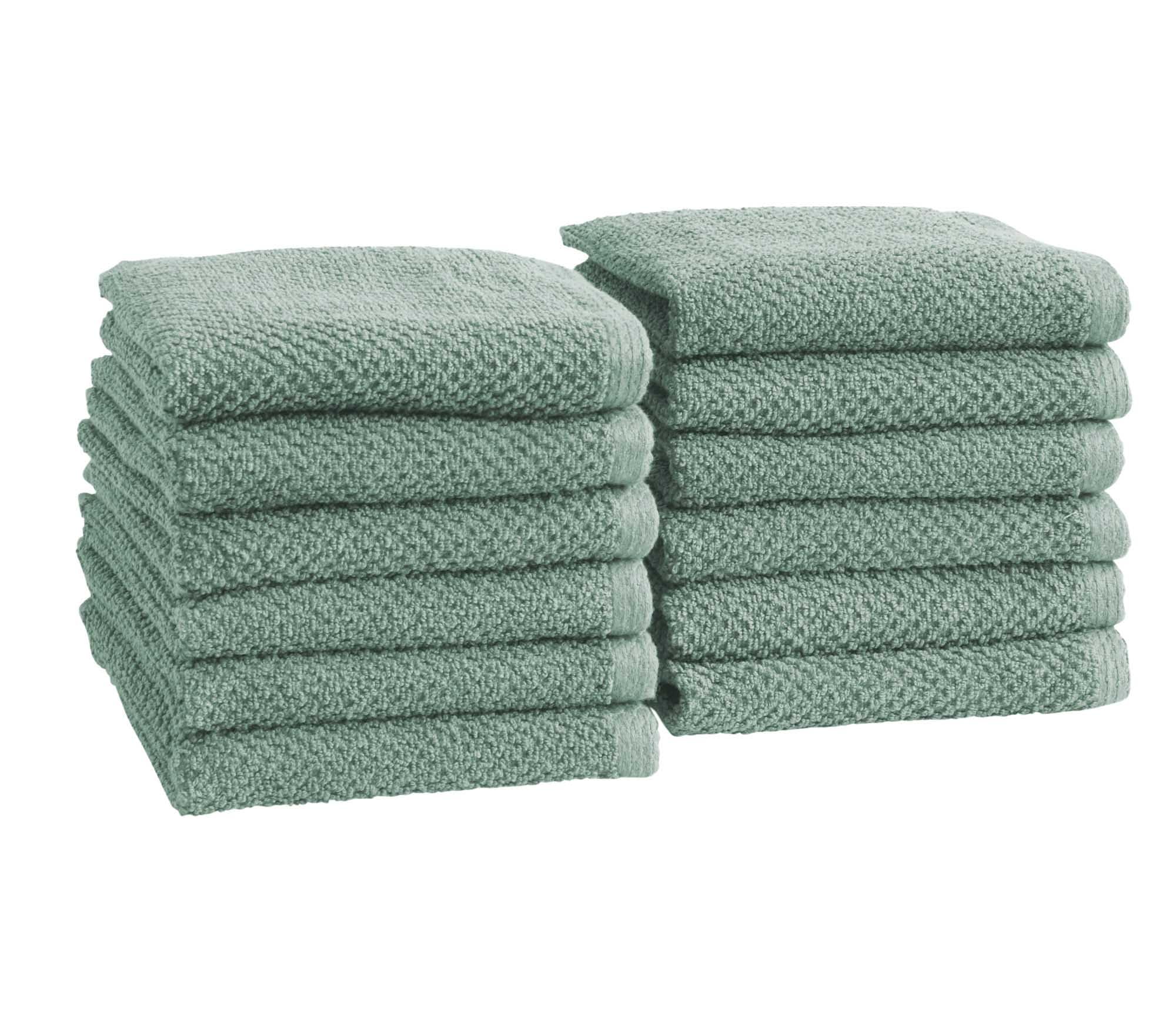 Green Washcloth- 100% Cotton 12-Pack 13x13 Wash Cloth - Absorbent, Quick-Drying, Durable Face Towels for Bathroom Decor - Low-Tw