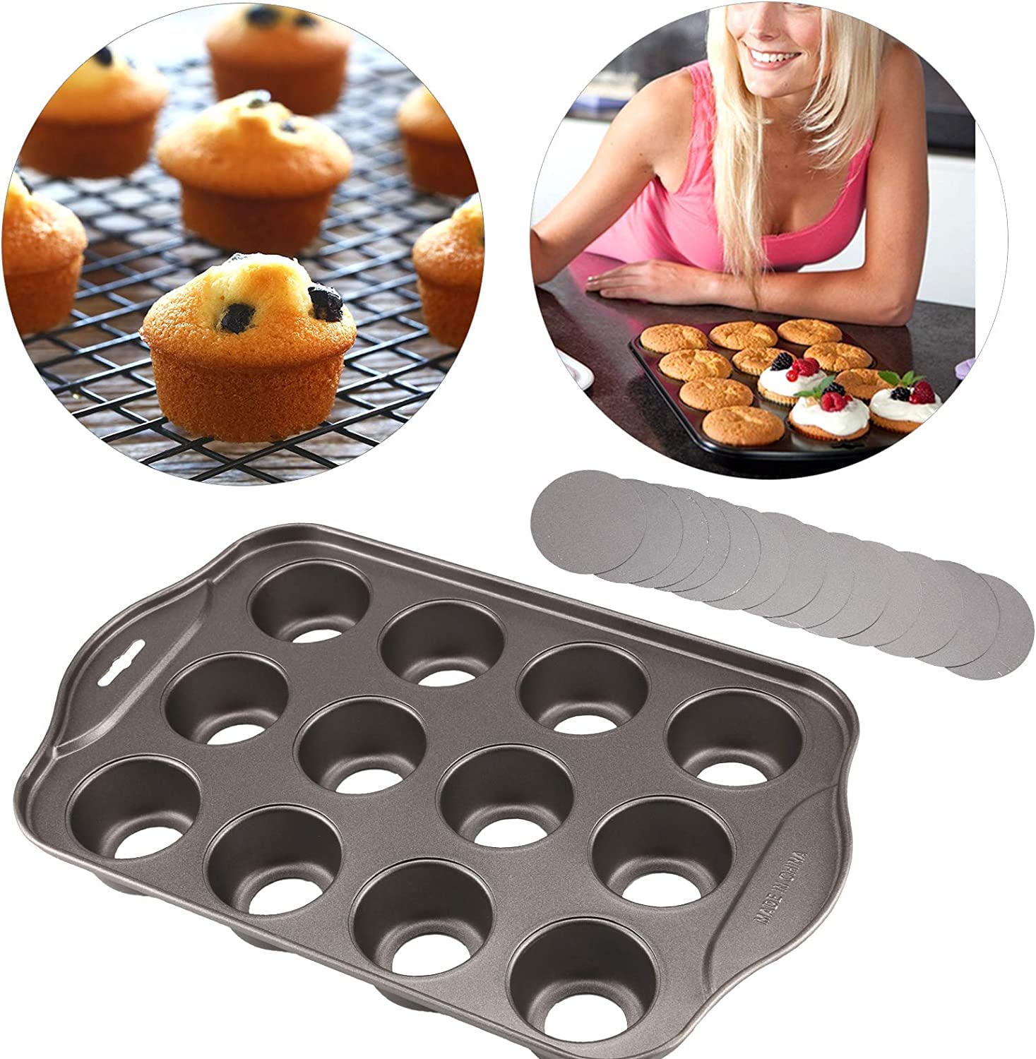 Plazotta 2 Pack 12 Cavity Mini Cheesecake Pan, Mini Muffin Baking Pan, Mini Cupcake Pan With Removable Bottom, Round