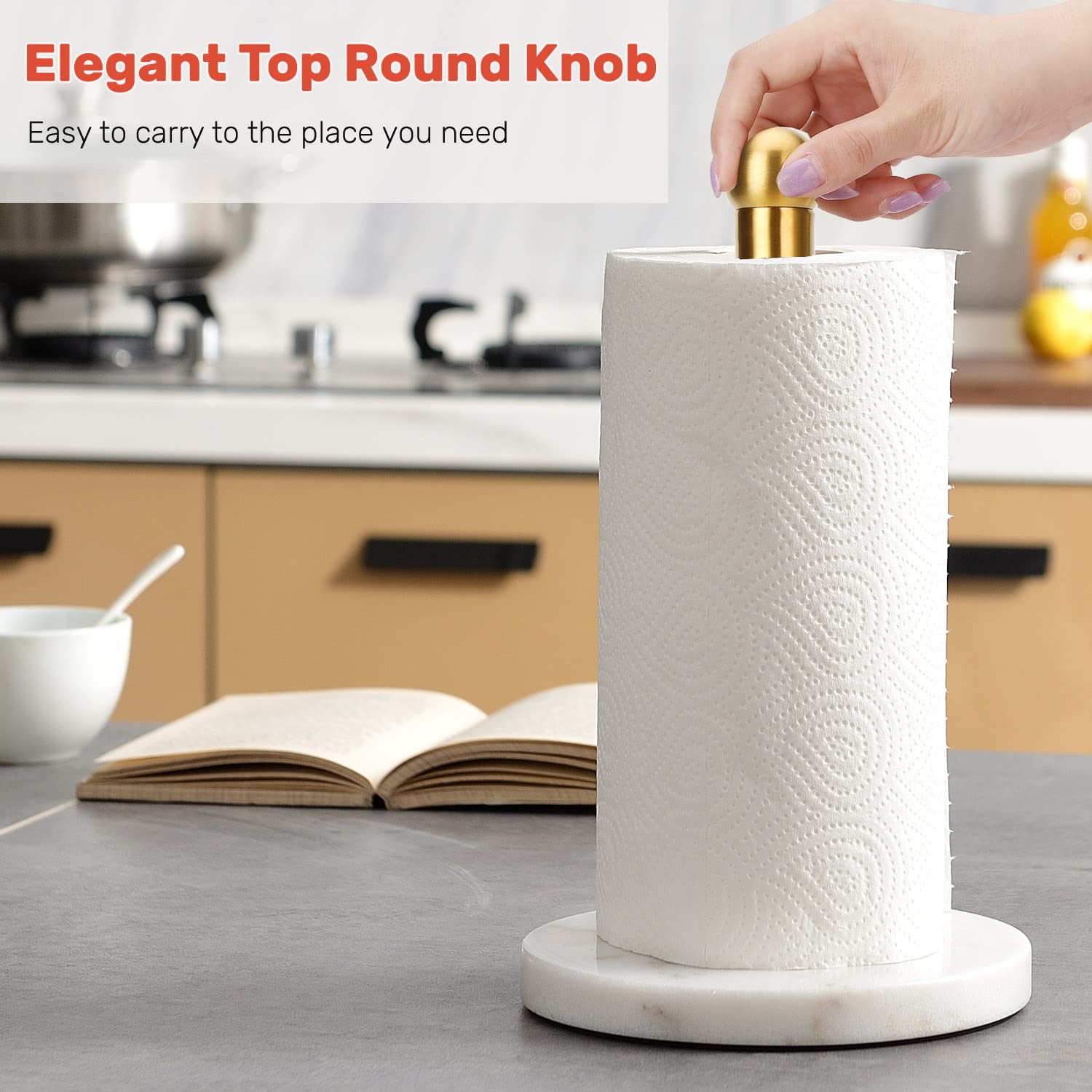 Heavy Weighted Paper Towel Holder, Easy One-Handed Design For Kitchen Stand Paper Towel Dispenser, Sturdy Base For Standard Pape