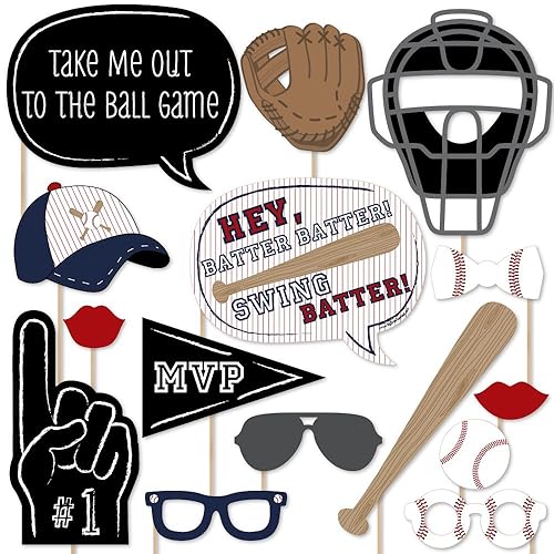 Big Dot Of Happiness Batter Up - Baseball Photo Booth Props Kit - 20 Count
