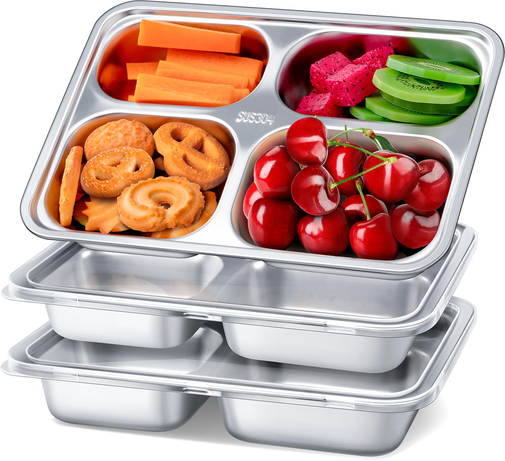 KTKUDY 3Pack Stainless Steel Snack & Lunch Containers, Large Size
