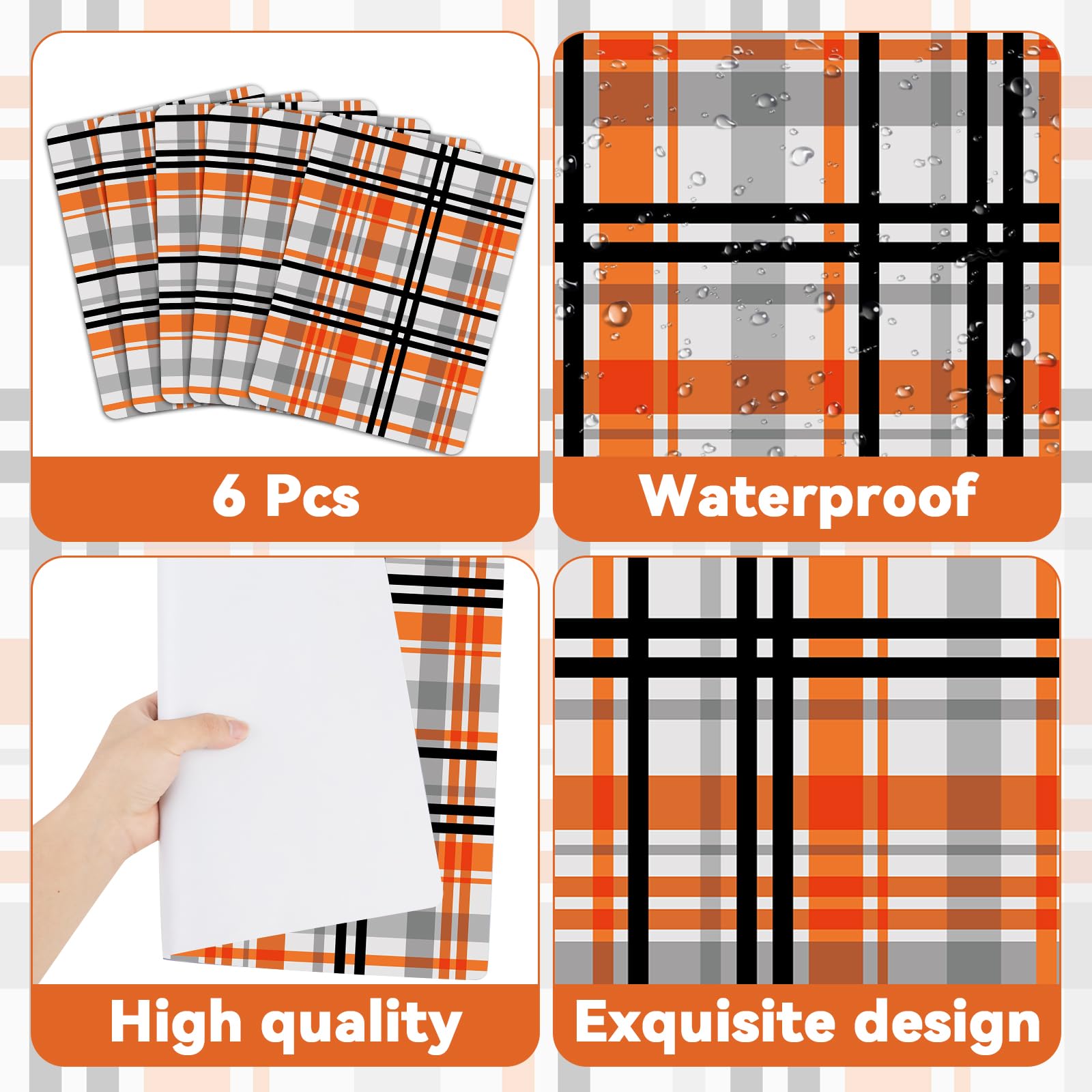 Orange Black Buffalo Plaid Fall Placemats Set Of 6 Fall Plastic Thanksgiving Table Mats Orange Black Buffalo Plaid Table Mats Ha