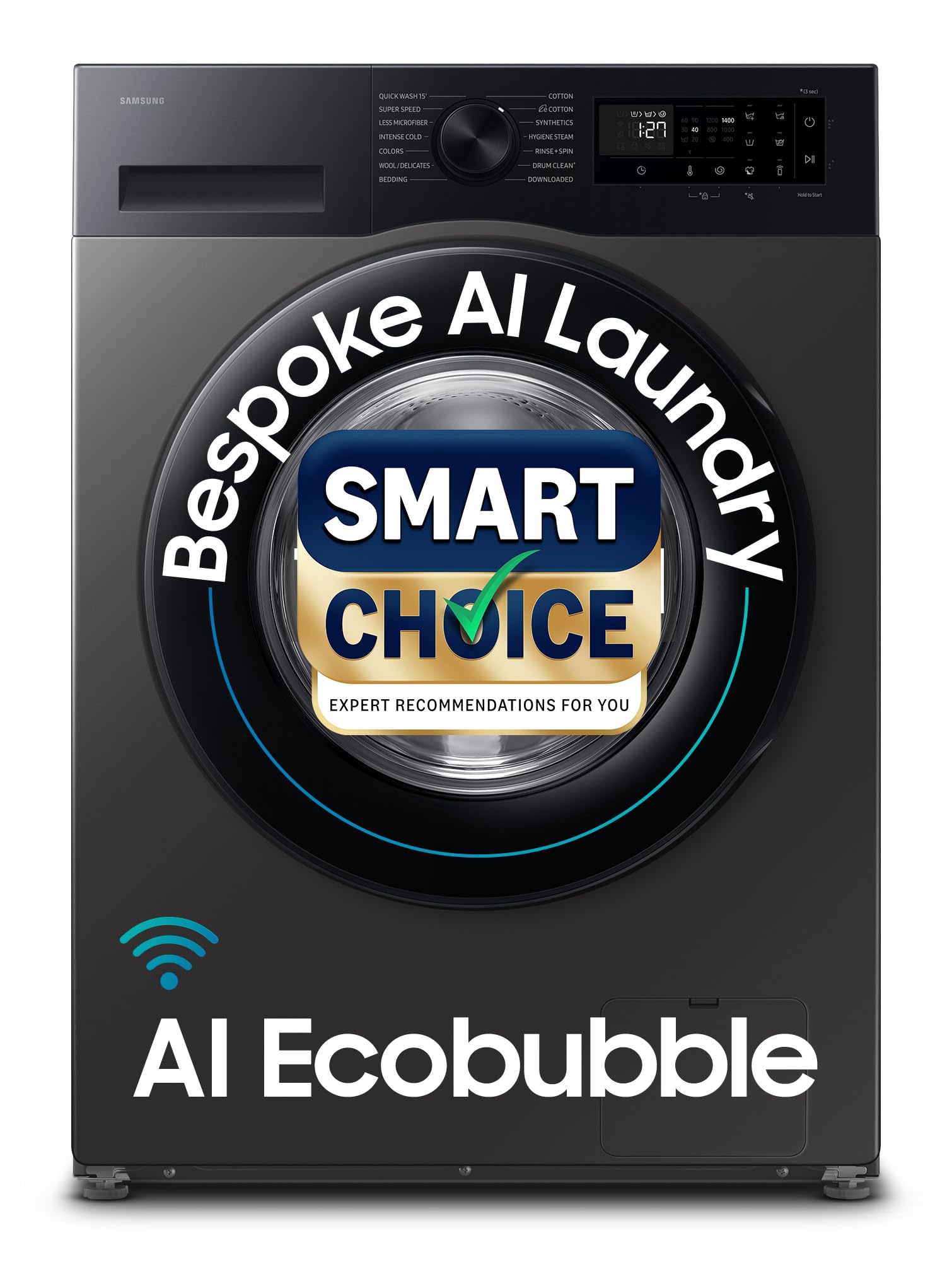 Samsung Smart Choice 12 Kg, 5Star, Ai Ecobubble, Super Speed, WiFi, Hygiene Steam With Inbuilt Heater, Digital Inverter, Fully