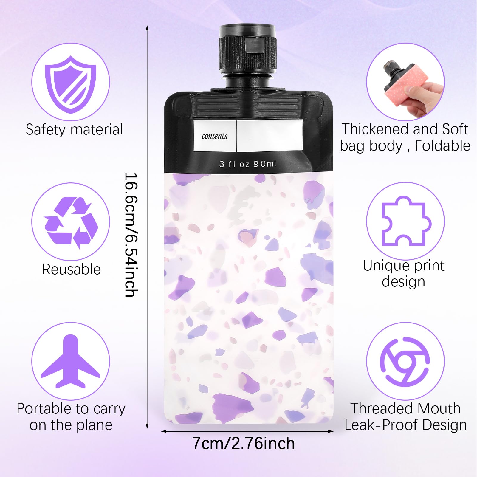Dimeho 6 Pcs Travel Pouches For Toiletries, 3 Oz Travel Size Containers Leak Proof Empty Squeeze Pouches Tsa Approved Refillable