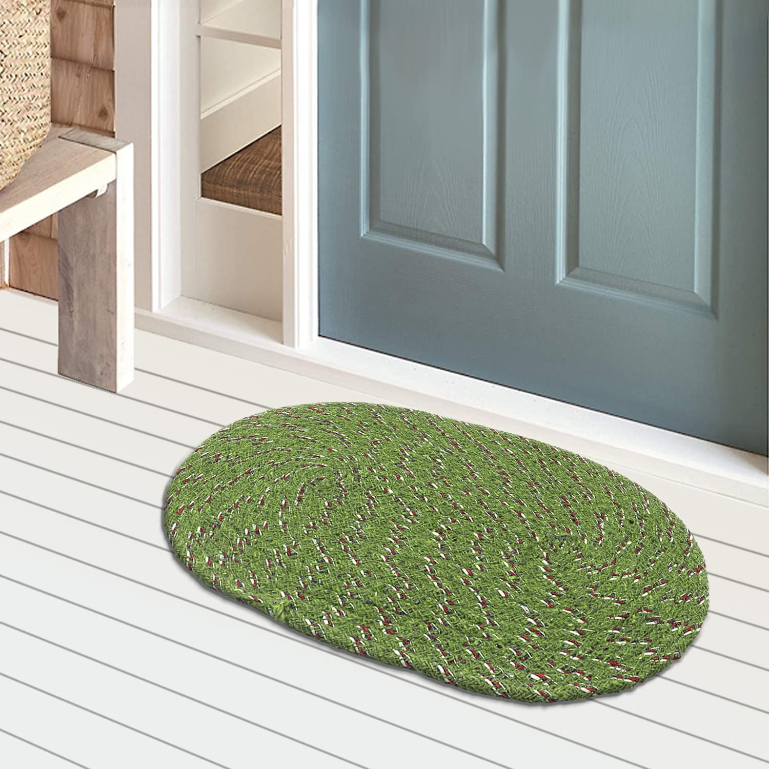 Kuber Industries Cotton Oval Door Mat For Porch/Kitchen/Bathroom/Laundry Roompack Of 2 (Green) 54Km3953