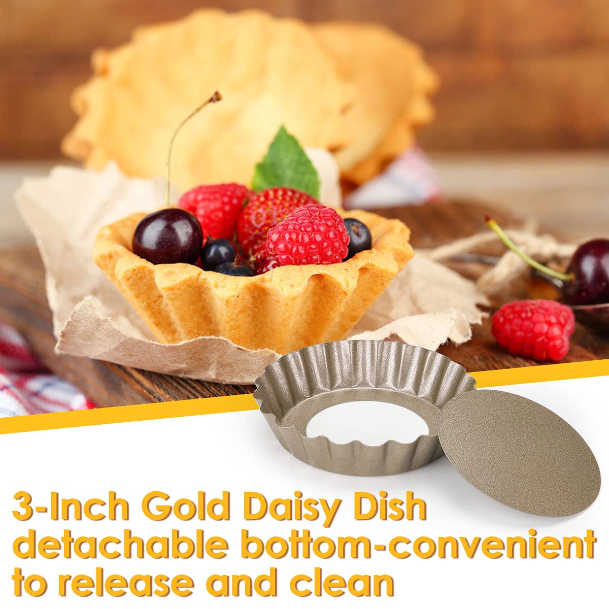 Swetwiny 12 Pcs Egg Tart Mold, 3'' Mini Tart Pans Removable Bottom For Baking, Kitchen Reusable Baking Tools, Cupcake Cake Muffi
