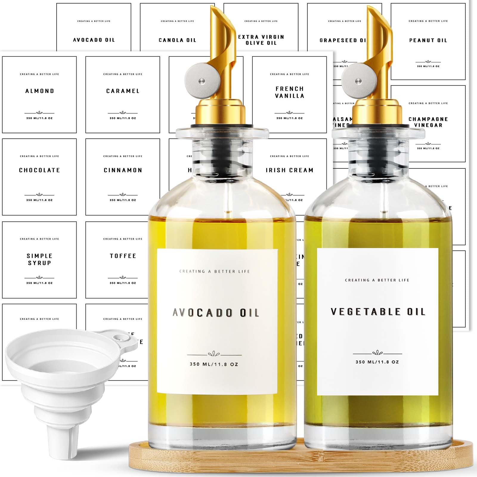 Gixsegie Olive Oil Dispenser Bottle With Bamboo Tray, W.Metal Pour Spout, Coffee Syrup Dispenser, Olive Oil Cruet Cooking Oil Di