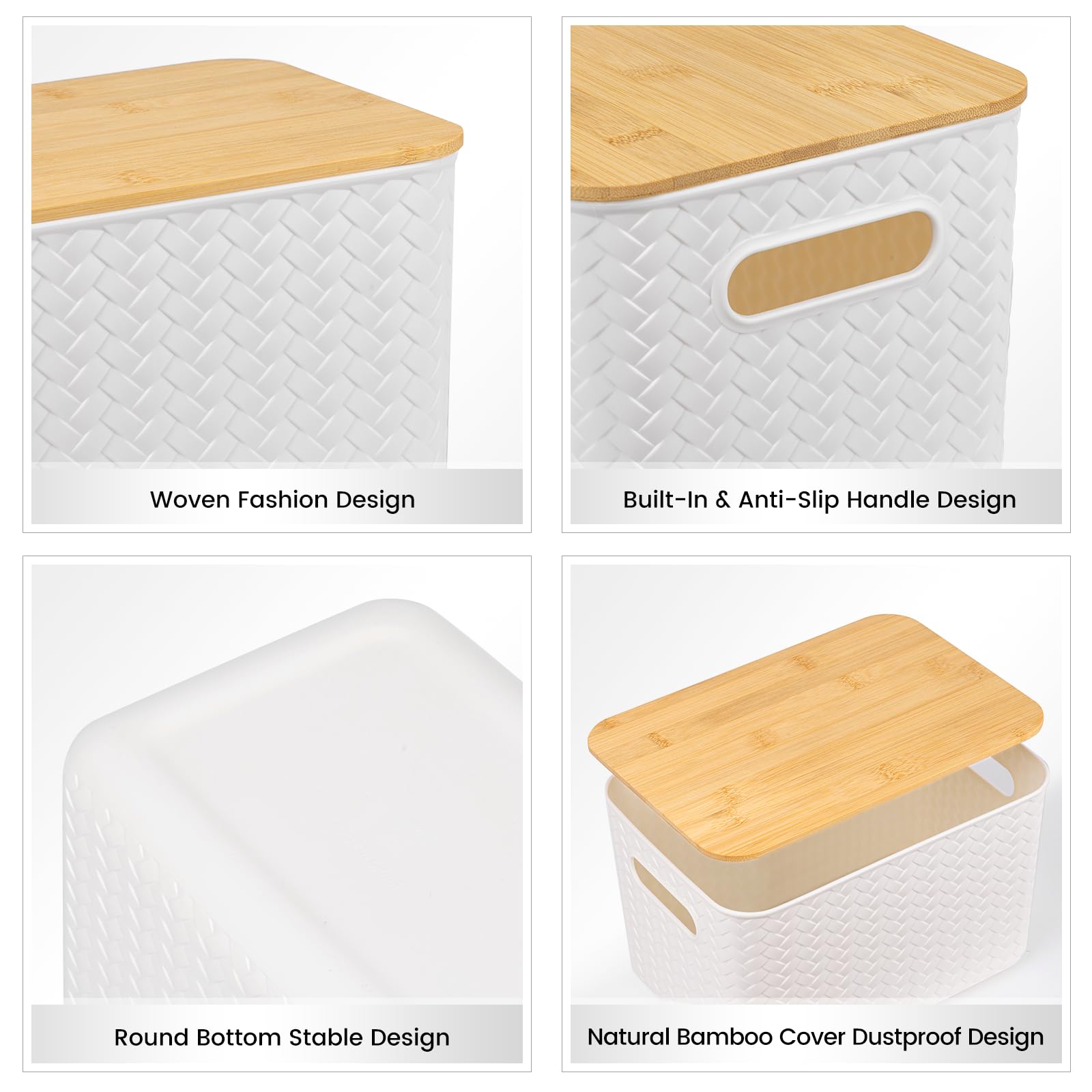 4 Packs Storage Bins With Bamboo Lids - Plastic Storage Containers With Lids Stackable Storage Box: Storage Baskets For Organizi
