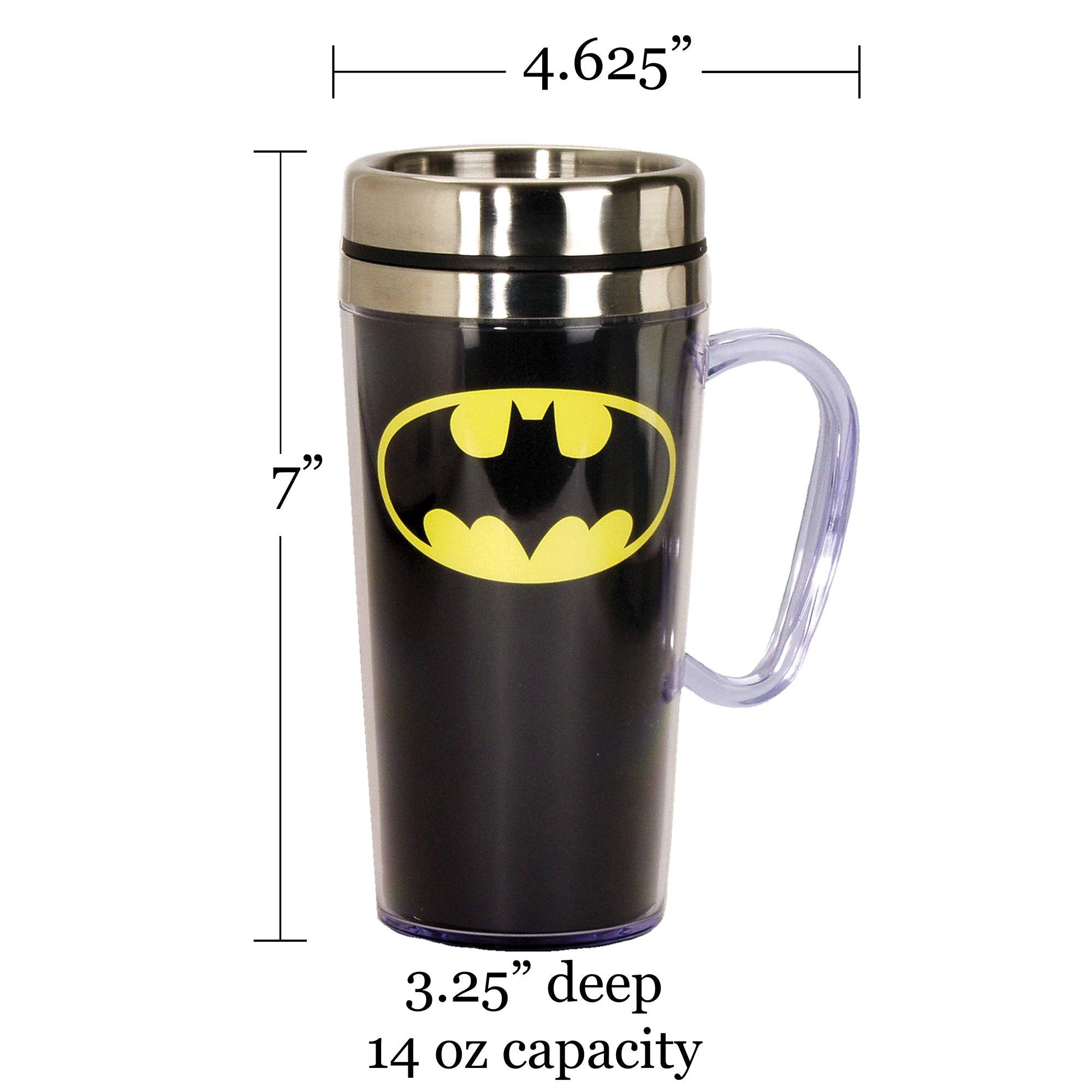 Spoontiques - Insulated Travel Mug - Batman Logo Coffee Cup - Coffee Lovers Gift - Funny Coffee Mug - 14 Oz - Black