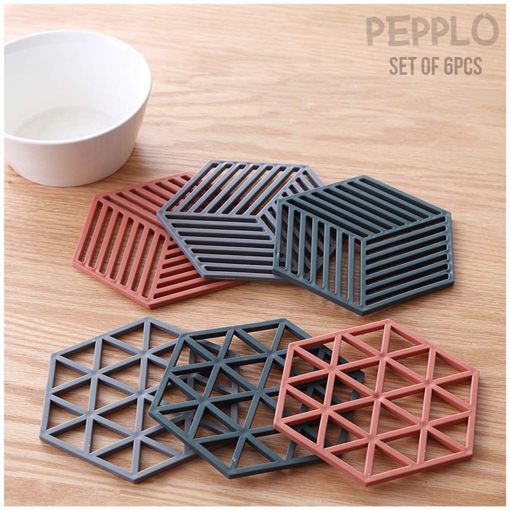 pepplo Trivet Mats,6 Pack Silicone Table Mats Heat Resistant Hot Pans NonSlip Pot Holders Placemat for Bowl Dishes Kitchen Cook