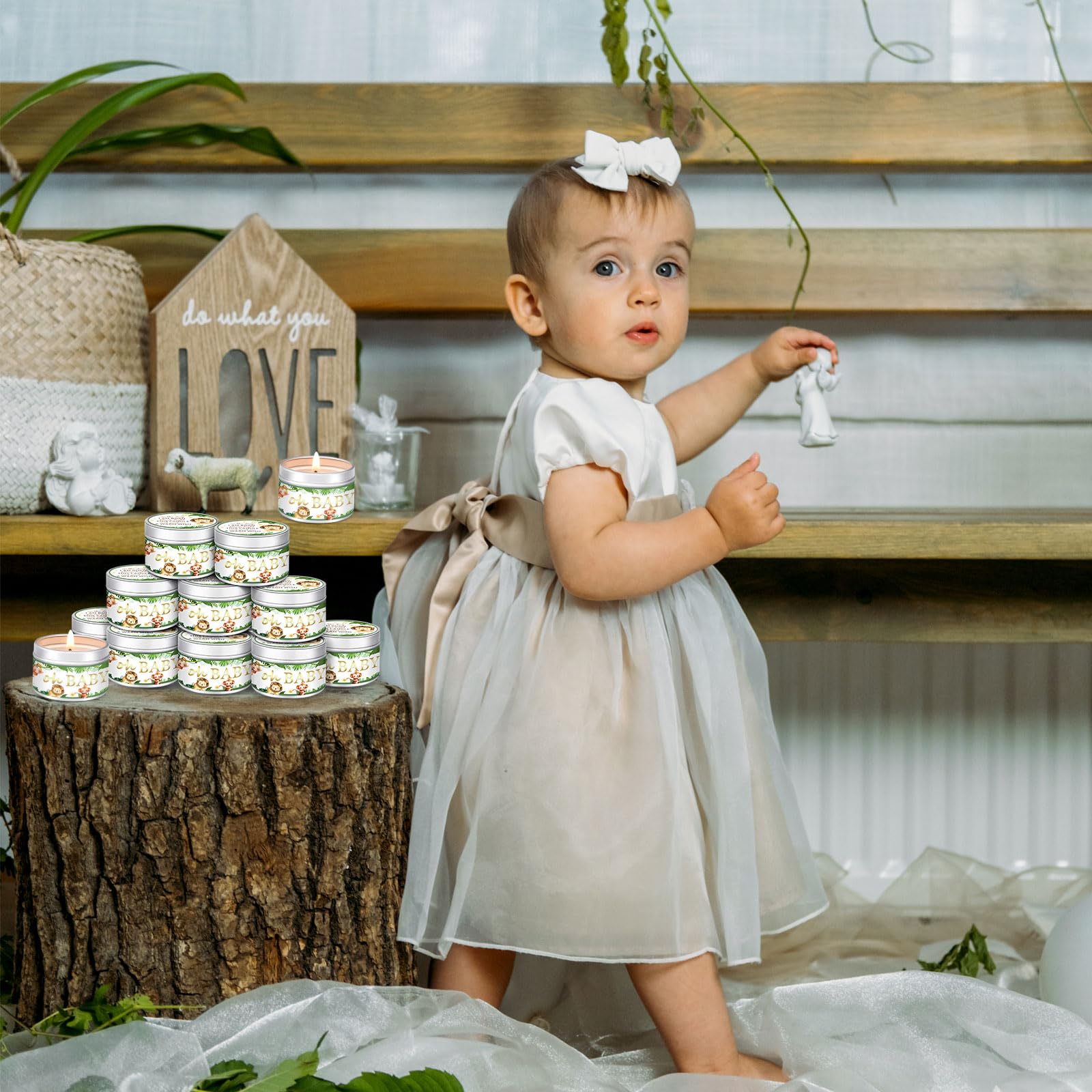 MTLEE 24 Pcs Jungle Animal Baby Shower Party Favors Candles Lavender Scented Baby Shower Favors for Guests Rustic Tealights Cand